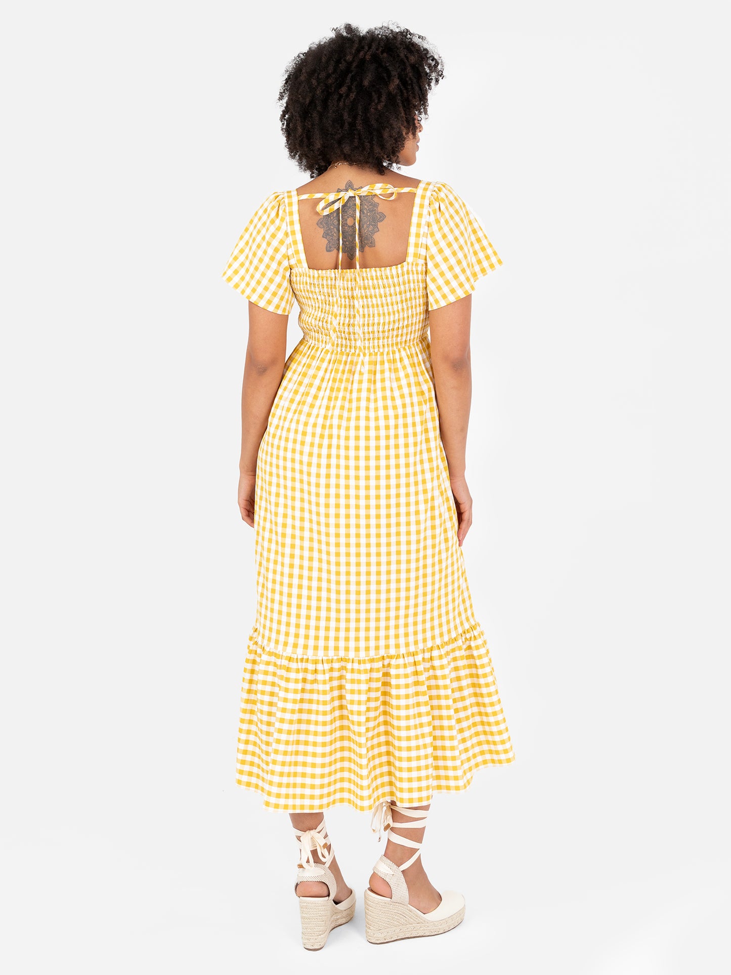 Lovedrobe Yellow Gingham Angel Sleeve & Square Neck Midaxi Dress