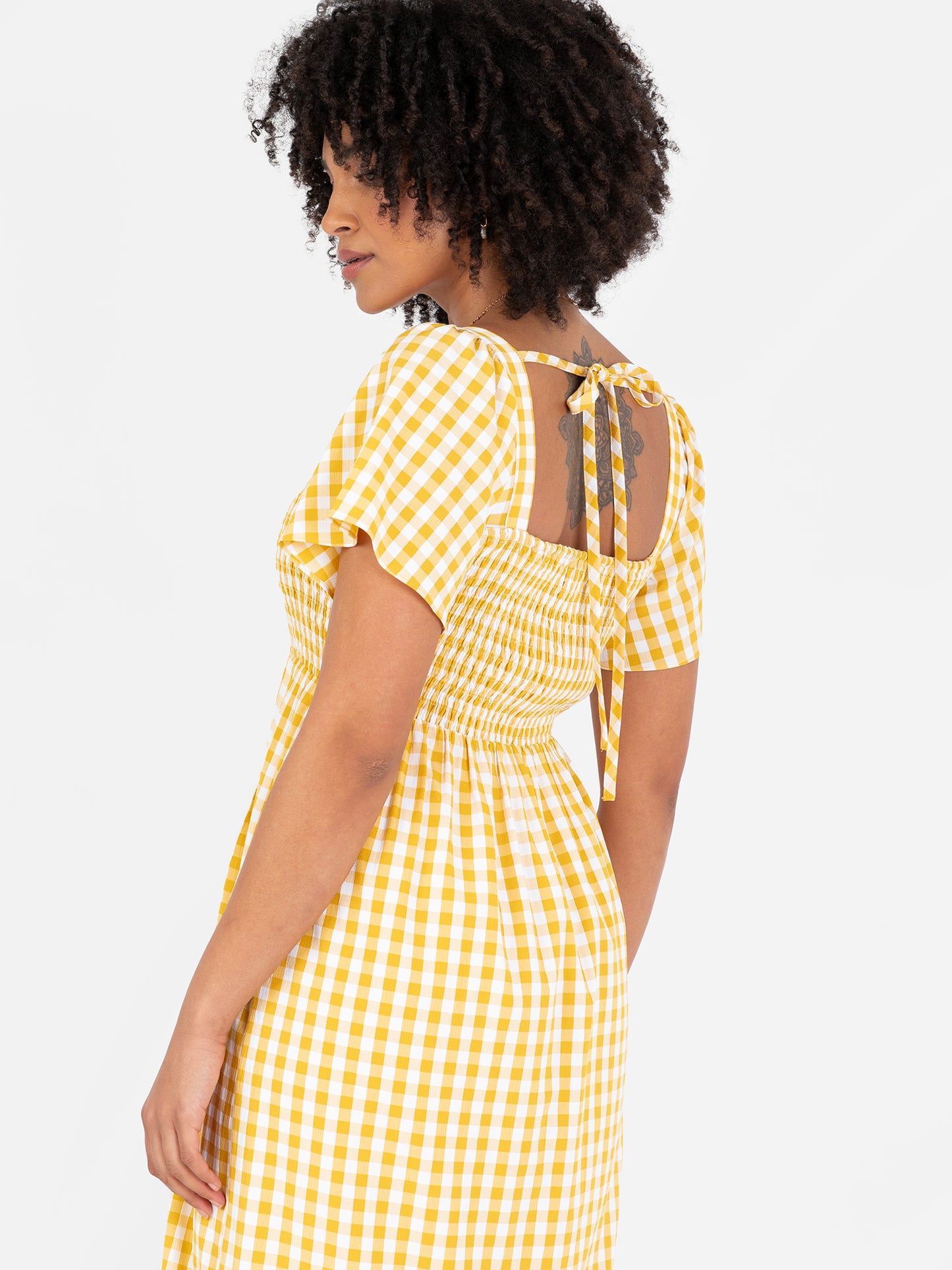 Lovedrobe Yellow Gingham Angel Sleeve & Square Neck Midaxi Dress