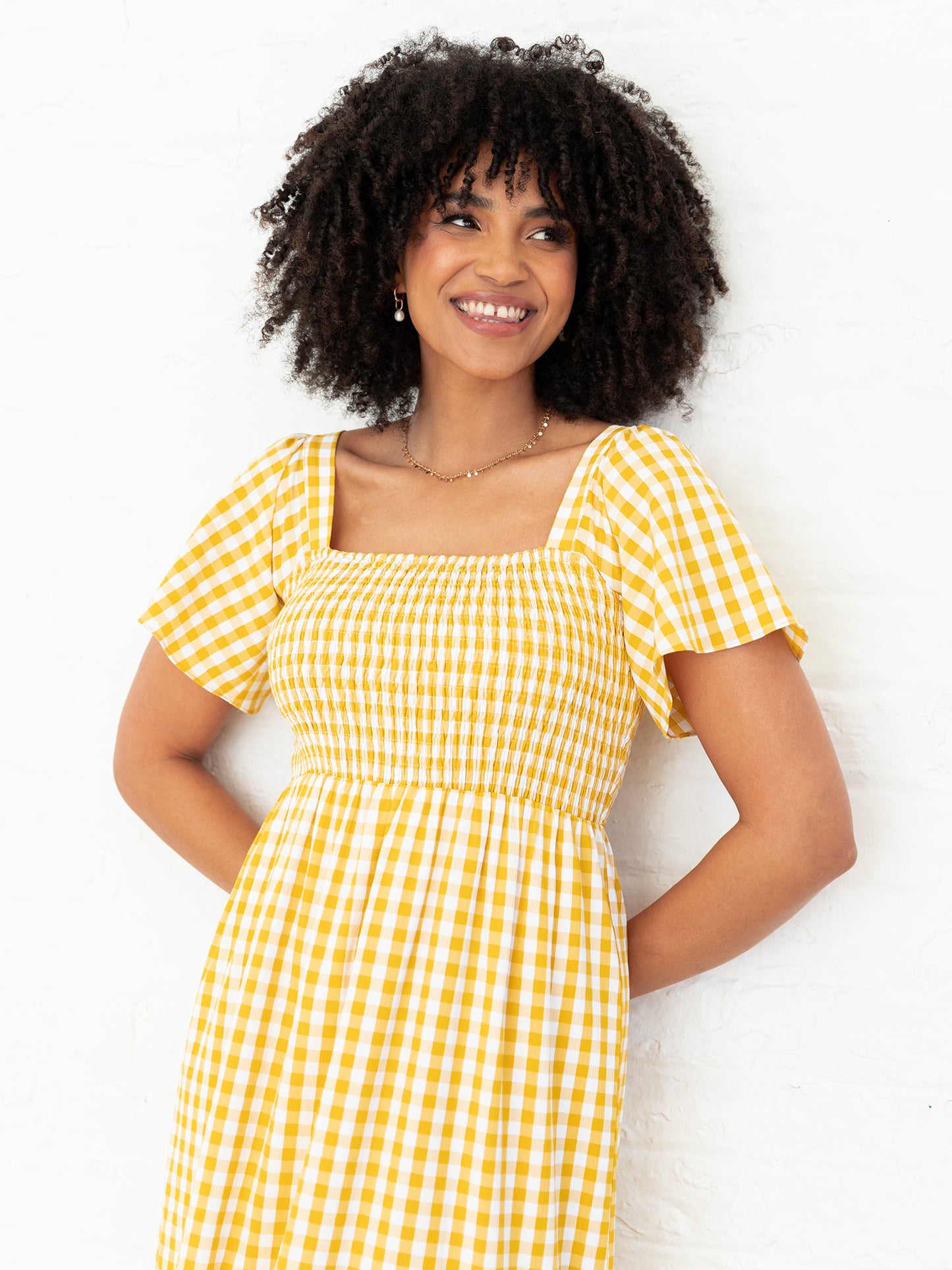 Lovedrobe Yellow Gingham Angel Sleeve & Square Neck Midaxi Dress