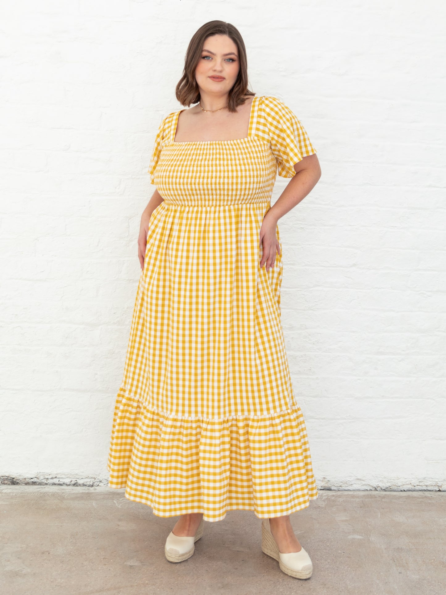 Lovedrobe Yellow Gingham Angel Sleeve & Square Neck Midaxi Dress