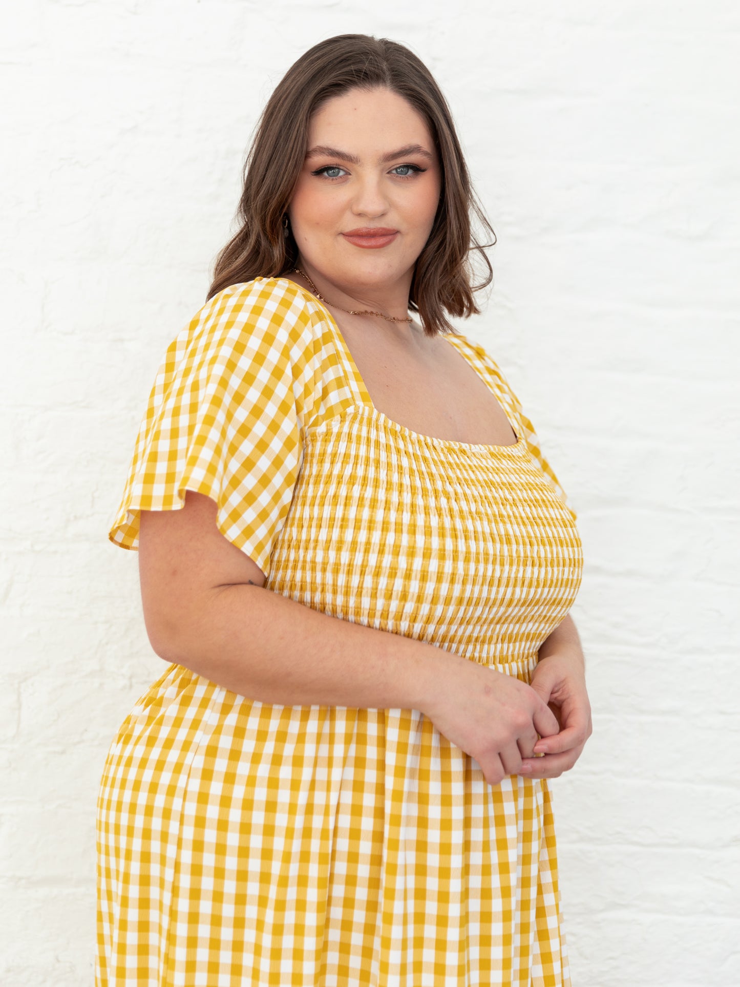 Lovedrobe Yellow Gingham Angel Sleeve & Square Neck Midaxi Dress