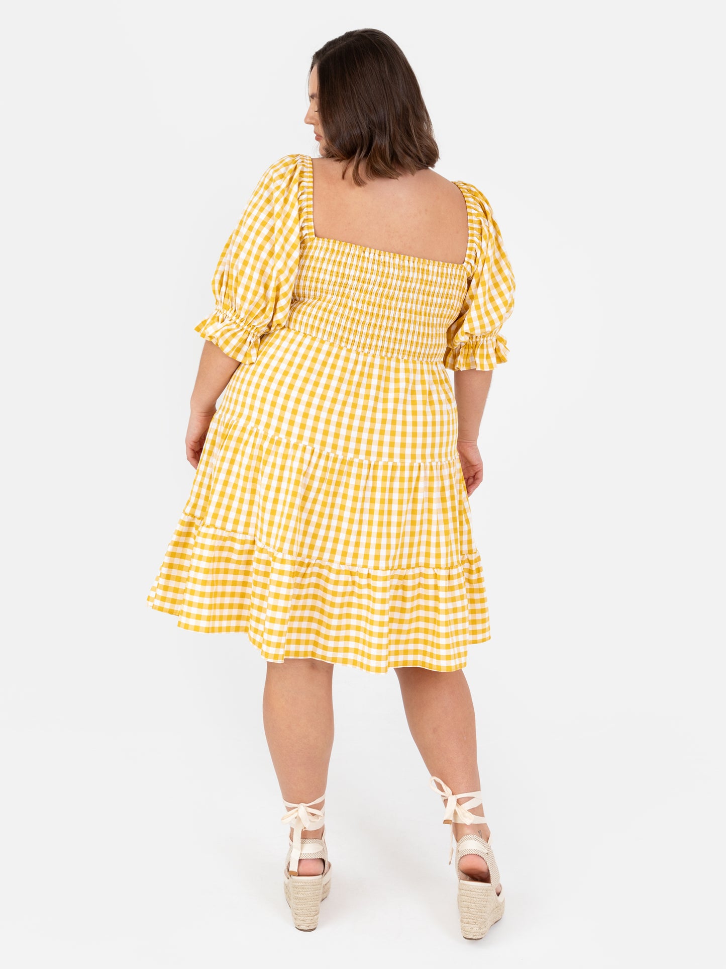 Lovedrobe Yellow Gingham Milkmaid Puff Sleeve Mini Dress
