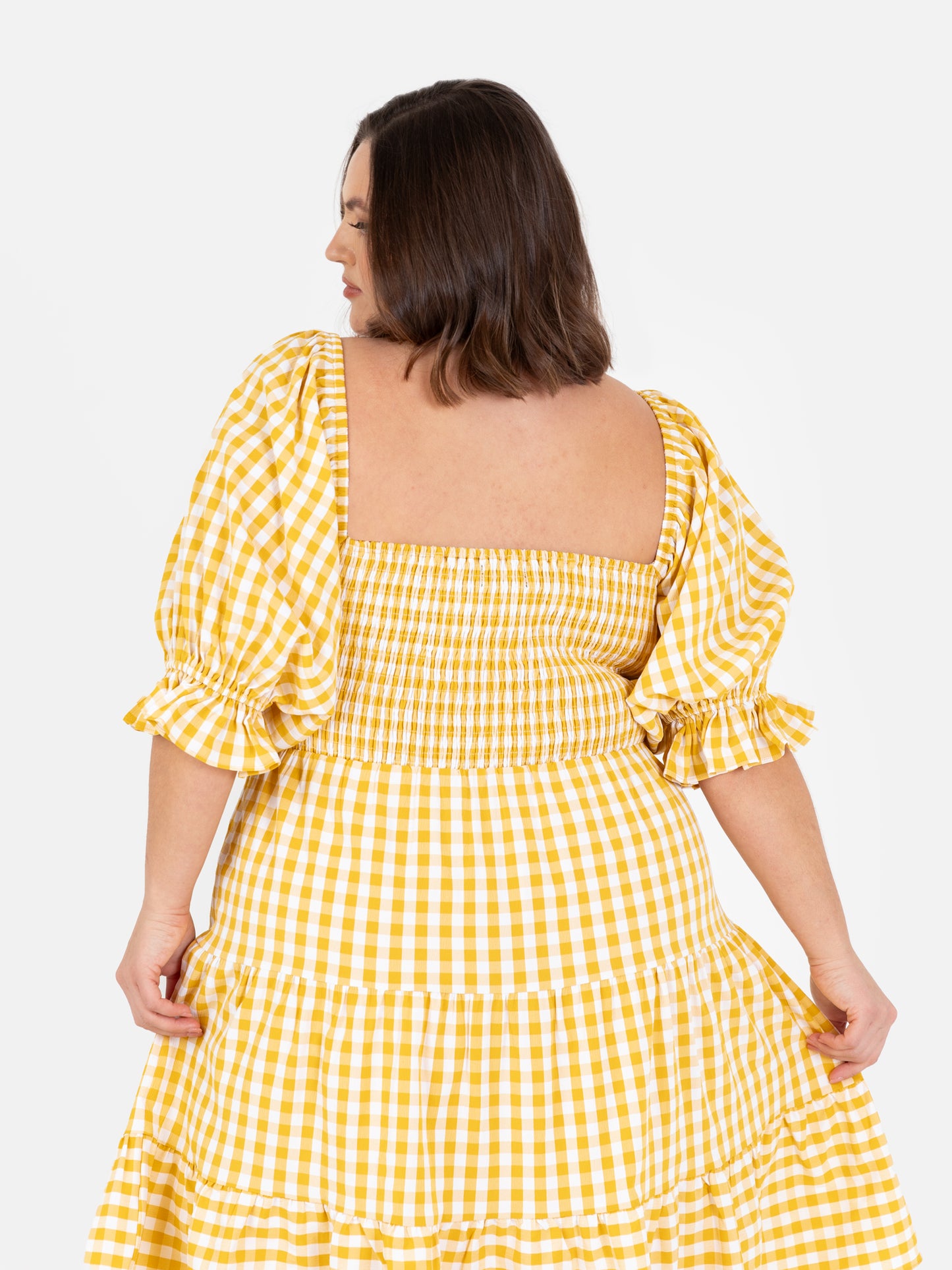 Lovedrobe Yellow Gingham Milkmaid Puff Sleeve Mini Dress