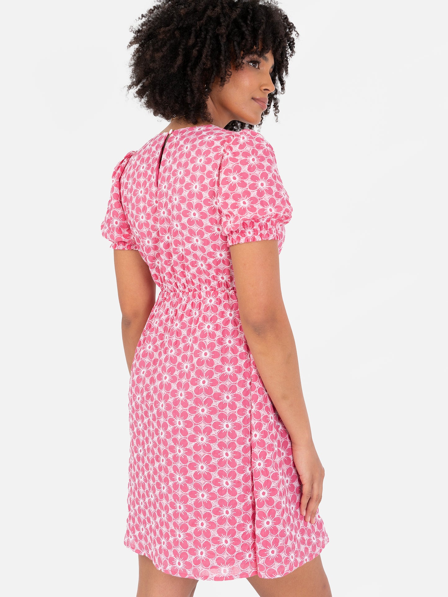 Lovedrobe Pink Floral Embroidered Short Sleeve Faux Wrap Mini Dress