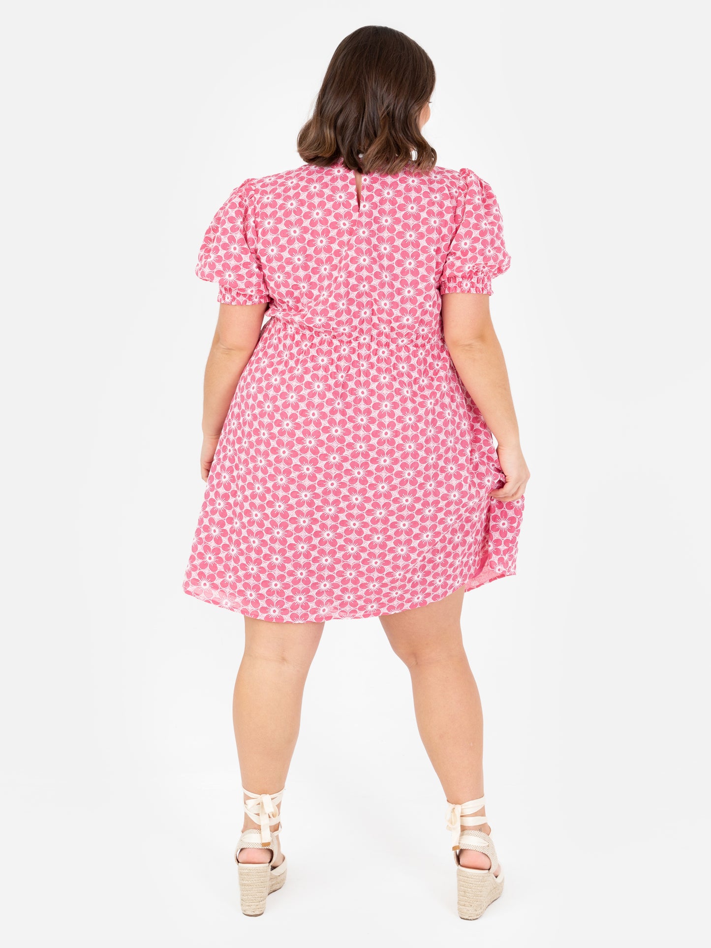 Lovedrobe Pink Floral Embroidered Short Sleeve Faux Wrap Mini Dress