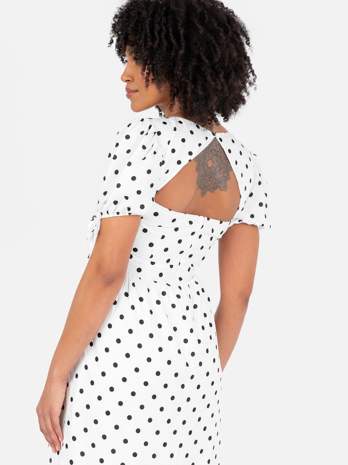 Lovedrobe Polka Dot Short Sleeve & Cut-Out Back Midi Dress