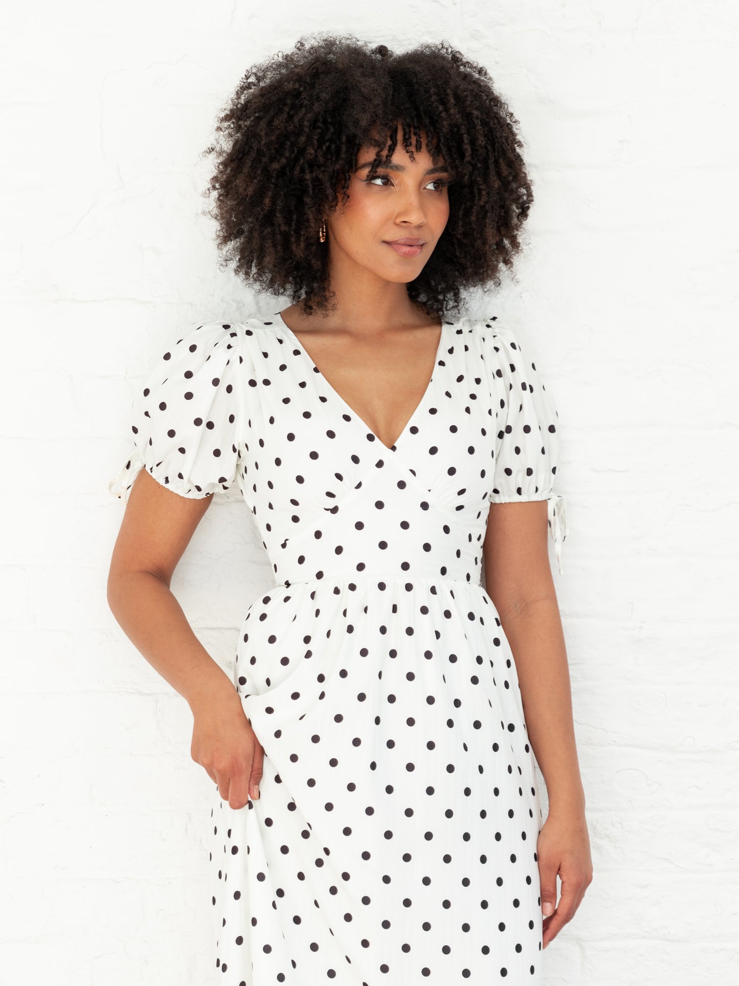 Lovedrobe Polka Dot Short Sleeve & Cut-Out Back Midi Dress