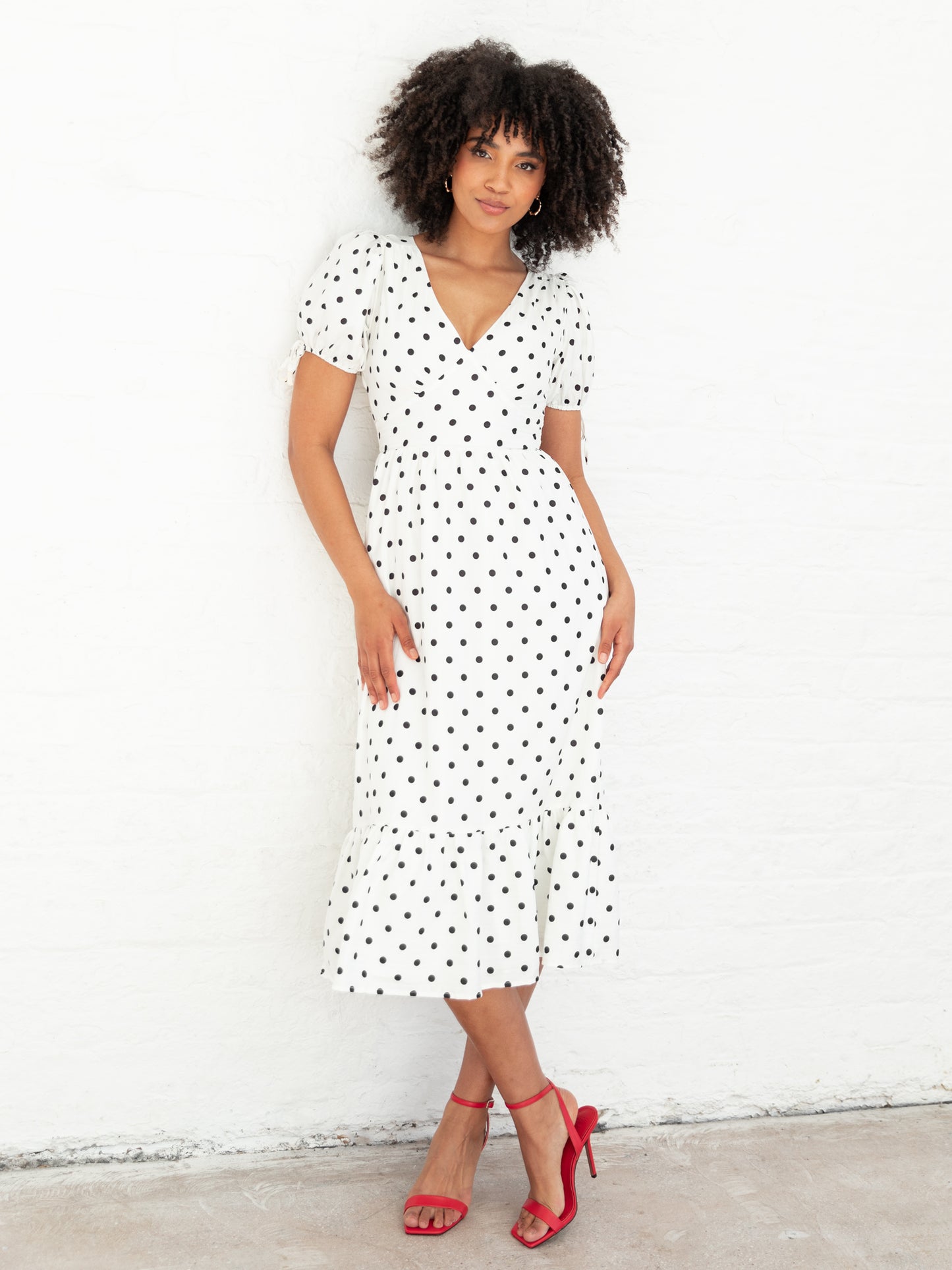 Lovedrobe Polka Dot Short Sleeve & Cut-Out Back Midi Dress