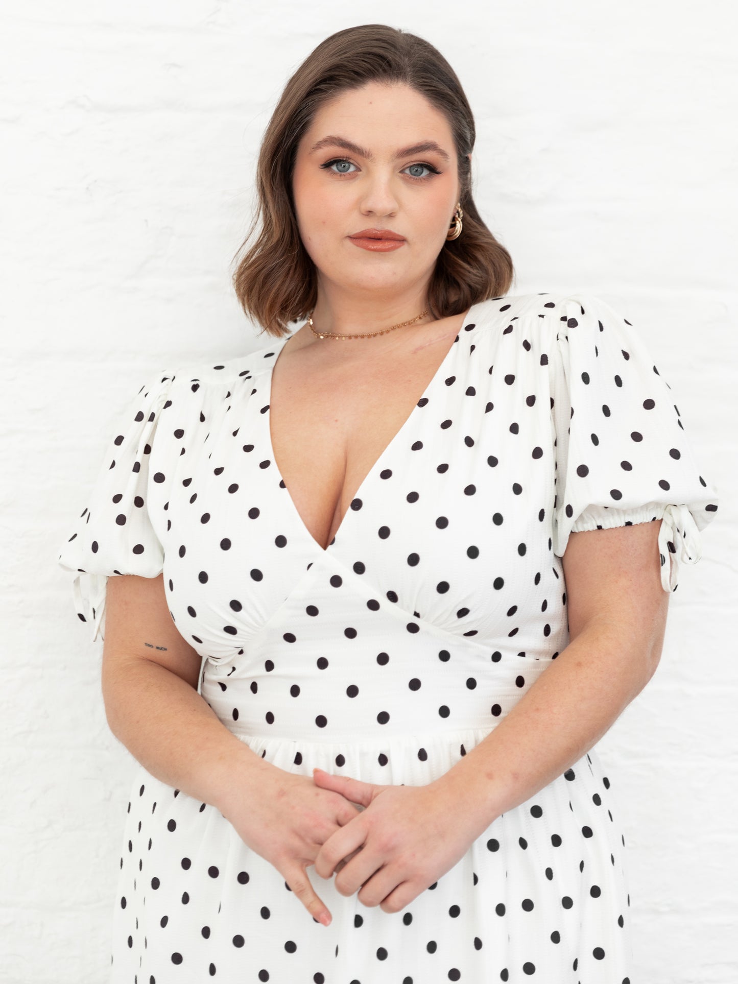 Lovedrobe Polka Dot Short Sleeve & Cut-Out Back Midi Dress