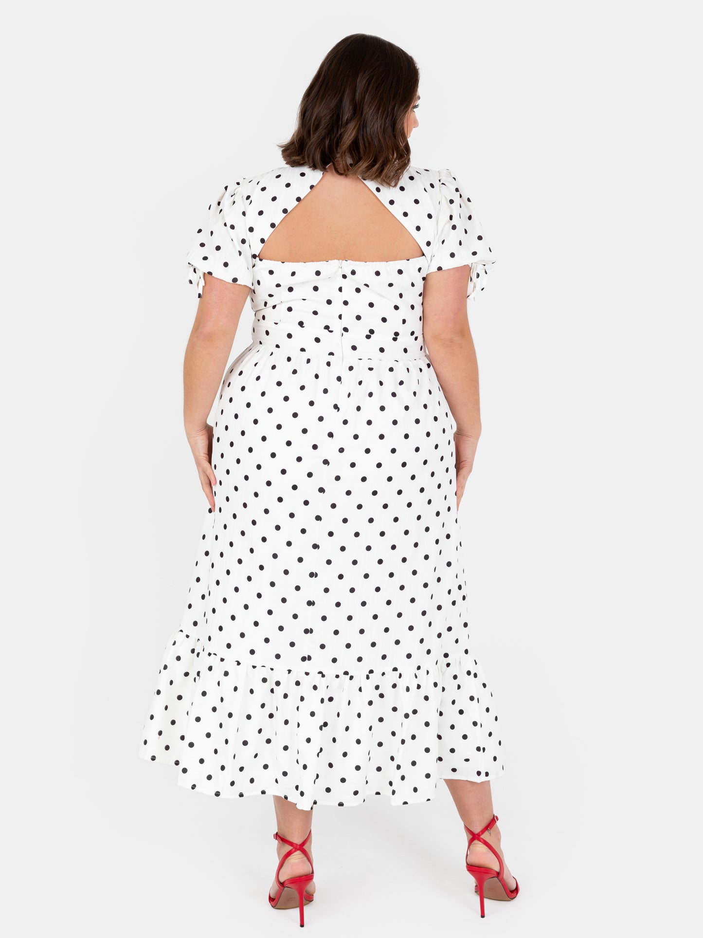 Lovedrobe Polka Dot Short Sleeve & Cut-Out Back Midi Dress