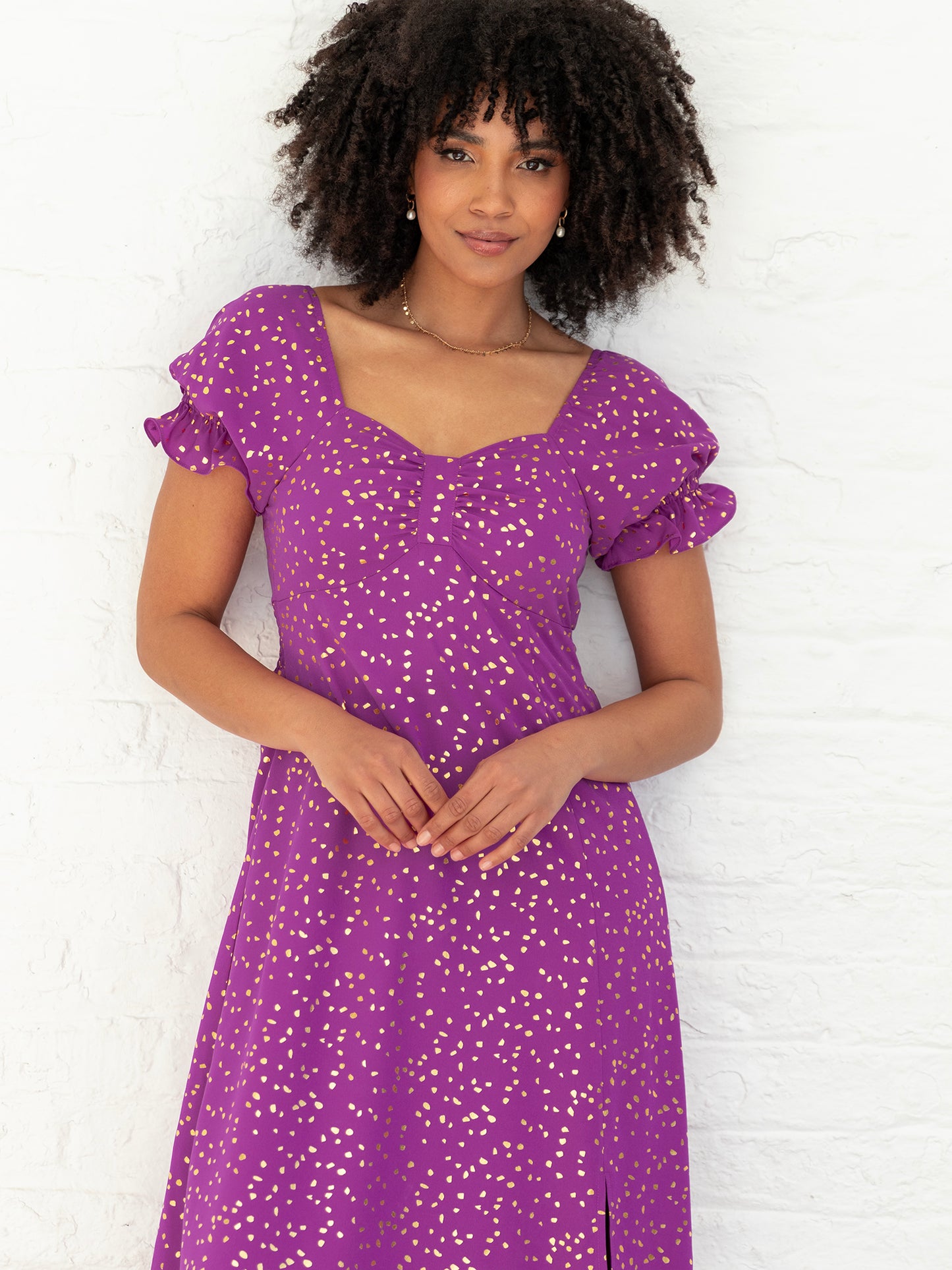 Lovedrobe Purple Short Sleeve Gold Detail Midaxi Dress