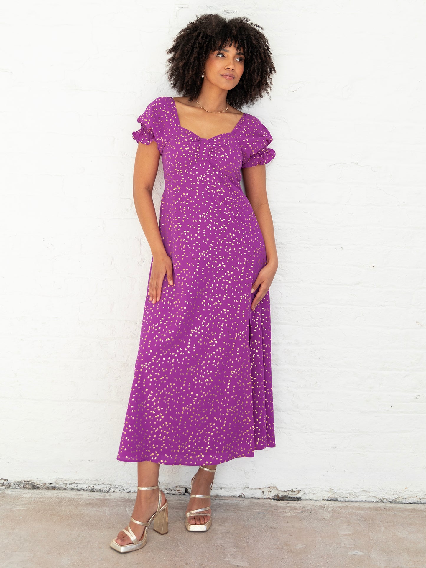 Lovedrobe Purple Short Sleeve Gold Detail Midaxi Dress