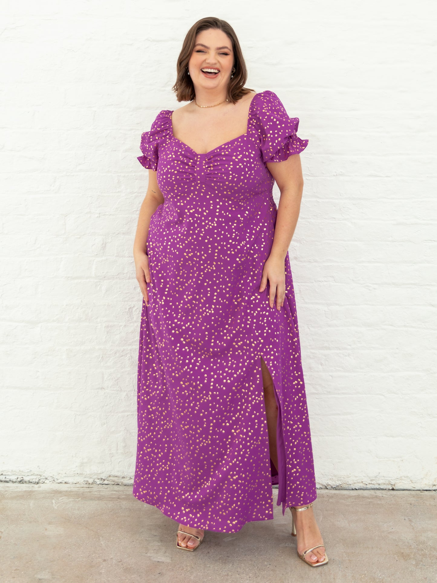 Lovedrobe Purple Short Sleeve Gold Detail Midaxi Dress