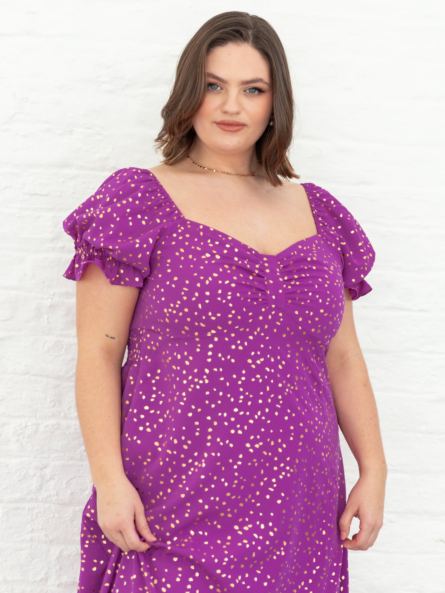 Lovedrobe Purple Short Sleeve Gold Detail Midaxi Dress