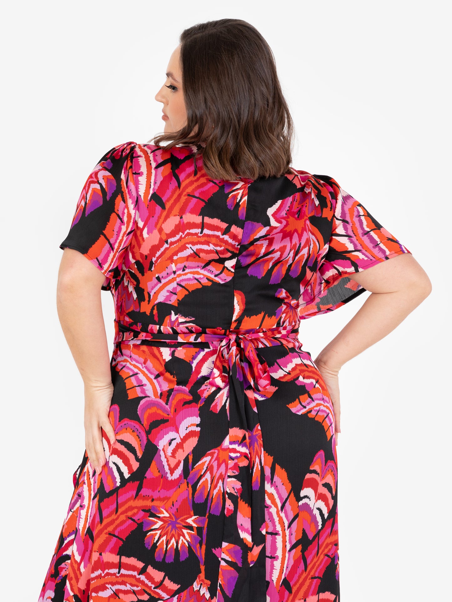 Lovedrobe Floral Angel Sleeve Waterfall Ruffle Midaxi Dress