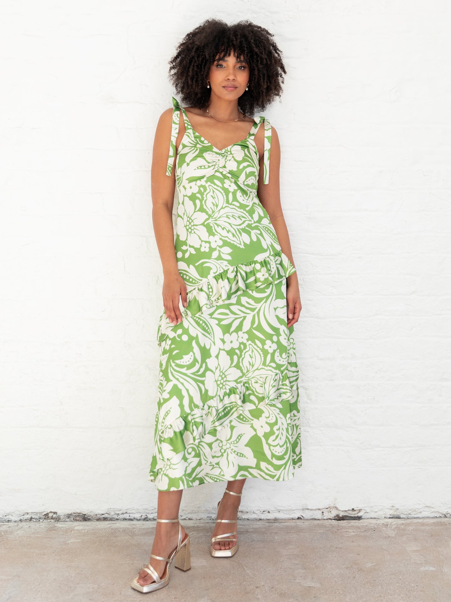 Lovedrobe Floral Tie Shoulder & Ruffle Detail Midaxi Dress