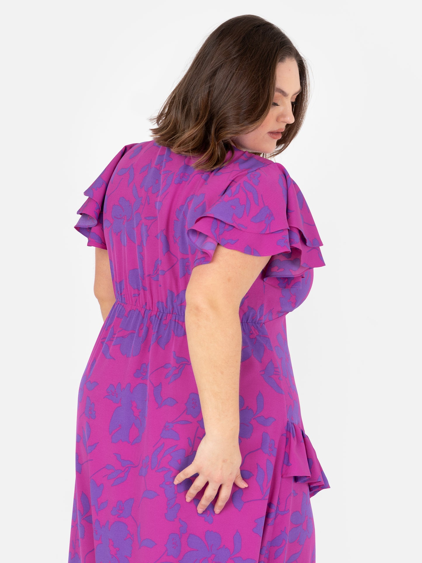 Lovedrobe Purple Floral V Neck Flutter Sleeve Midaxi Dress