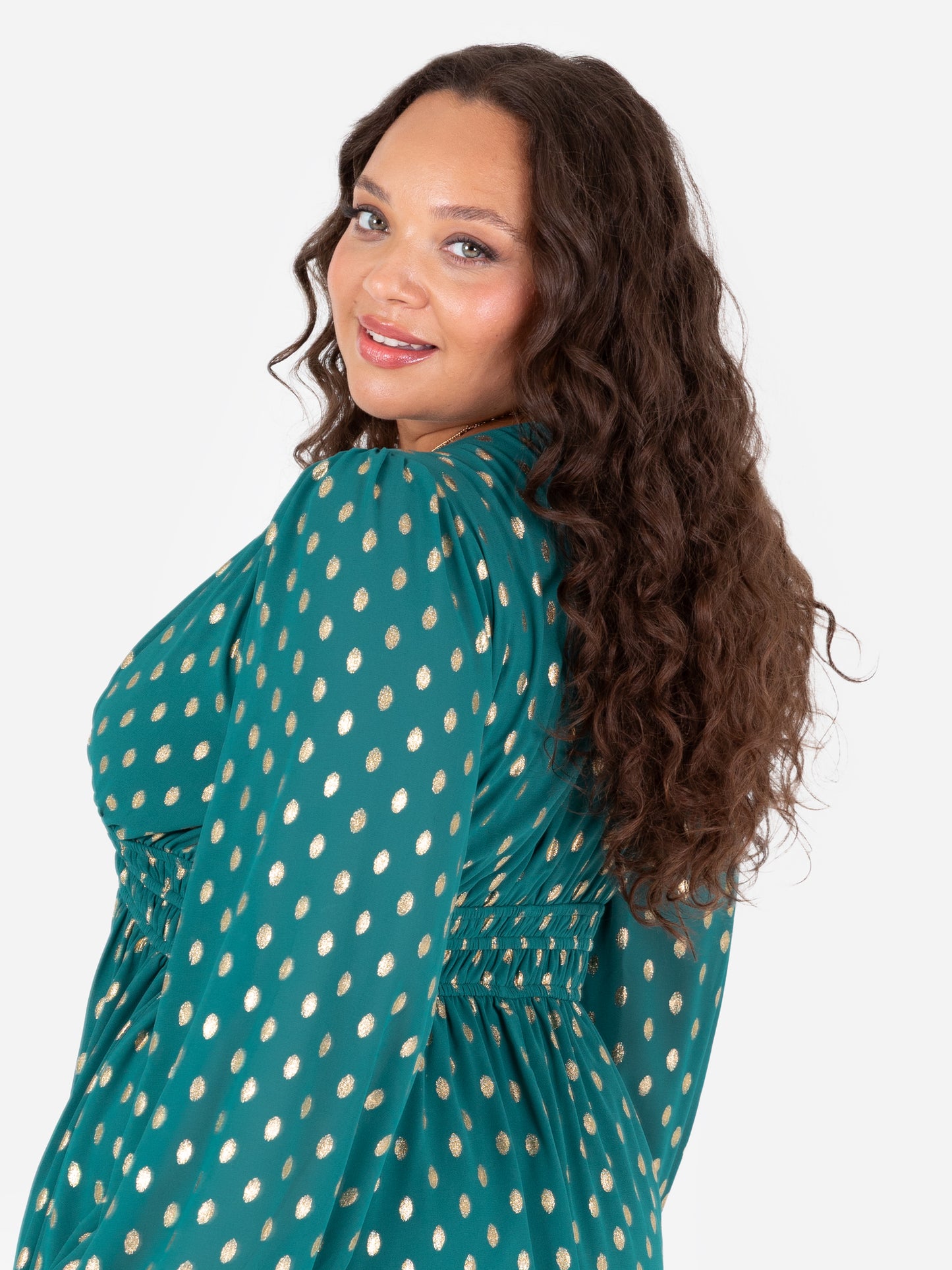 Lovedrobe Green Maxi Sleeve V Neck Mini Dress