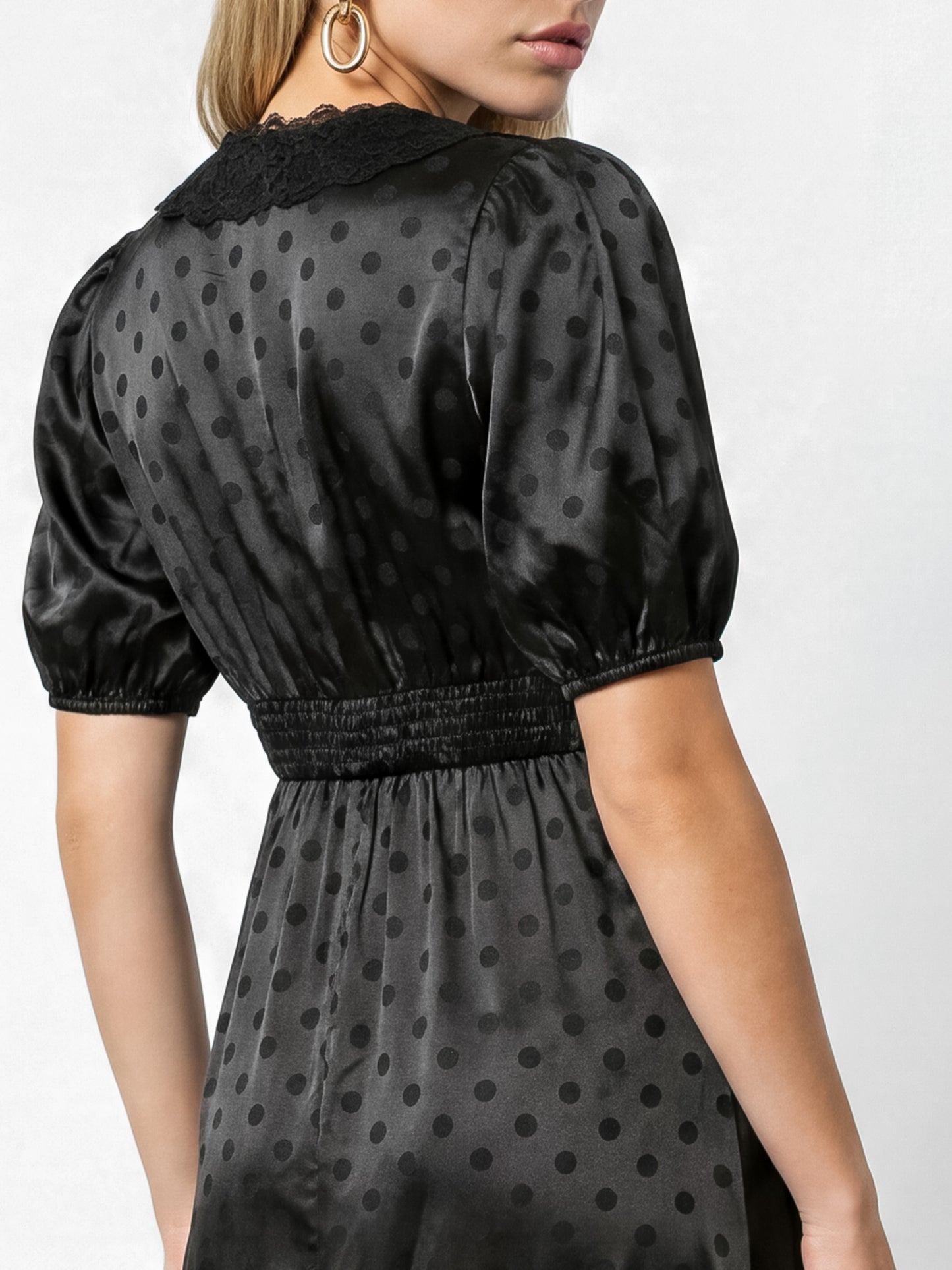 Lovedrobe Black Polka Dot V Neck Midaxi Dress with Lace Trim