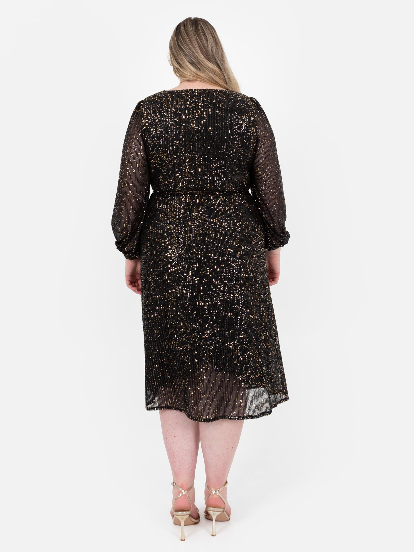 Lovedrobe Black & Gold Sequin Faux Wrap Maxi Sleeve Midi Dress