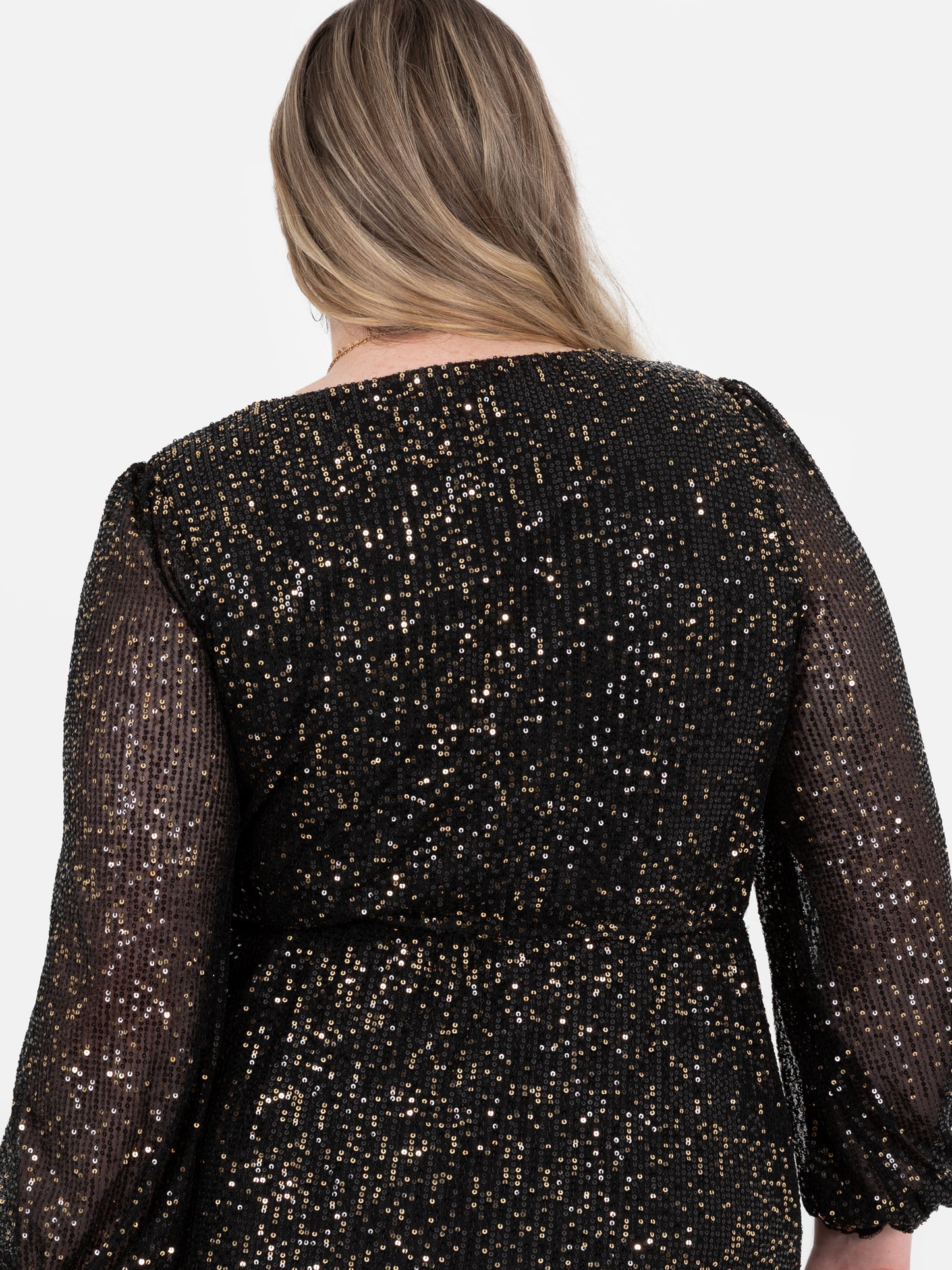 Lovedrobe Black & Gold Sequin Faux Wrap Maxi Sleeve Midi Dress