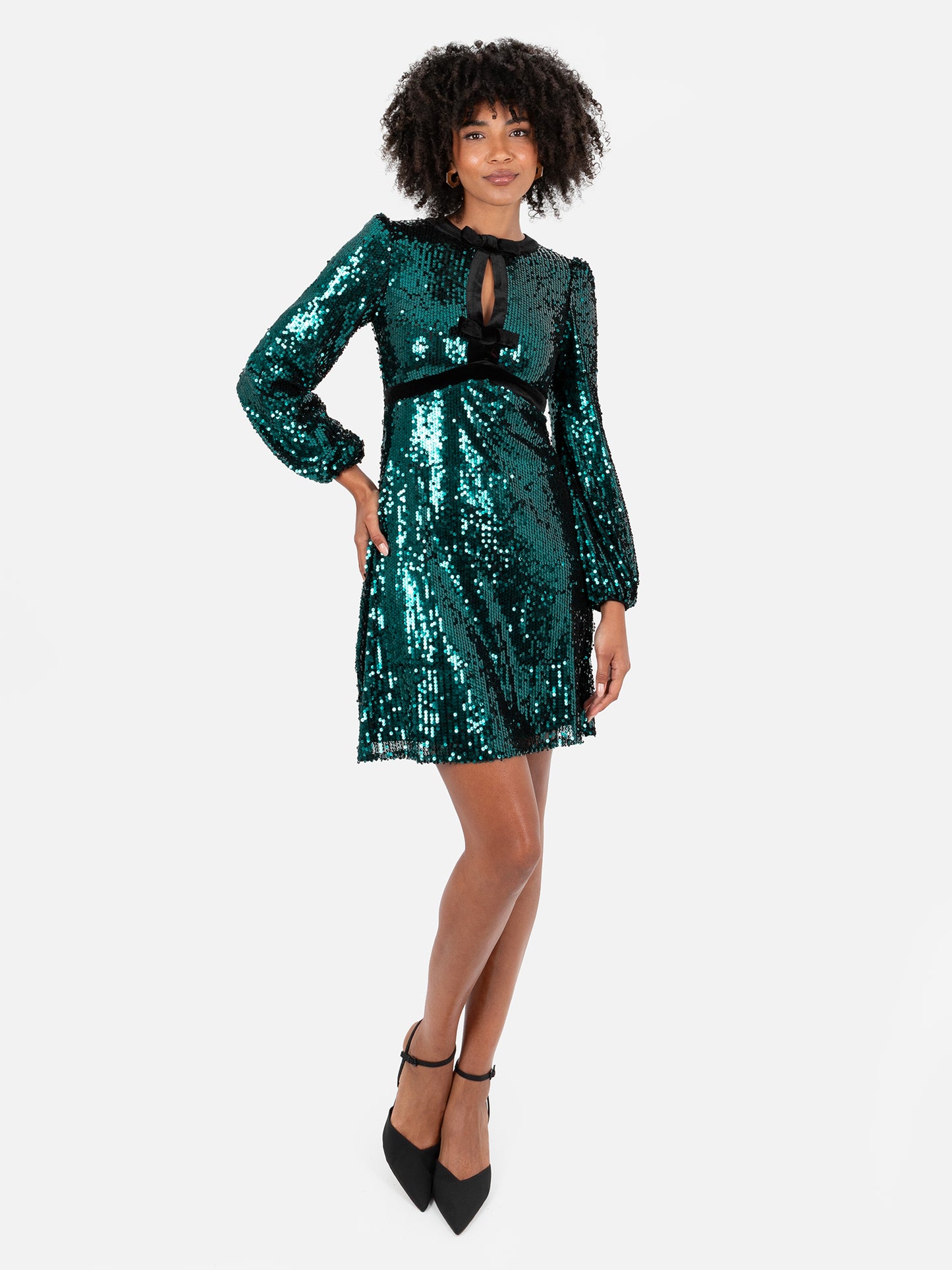 Lovedrobe Fully Embellished Velvet Bow Detail Mini Dress