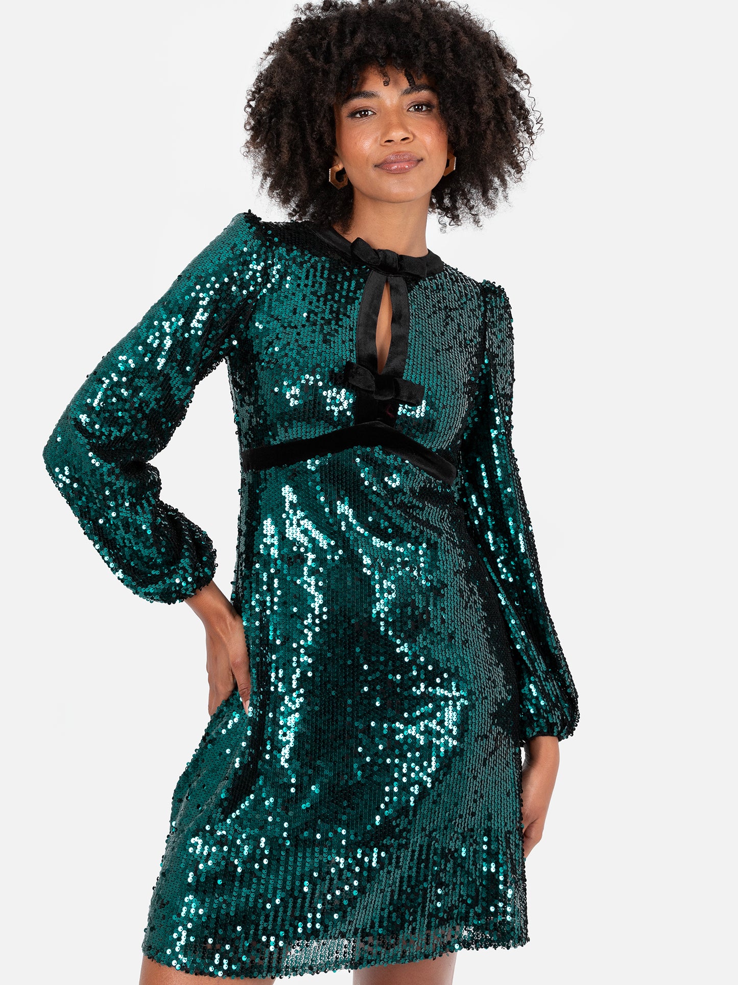 Lovedrobe Fully Embellished Velvet Bow Detail Mini Dress