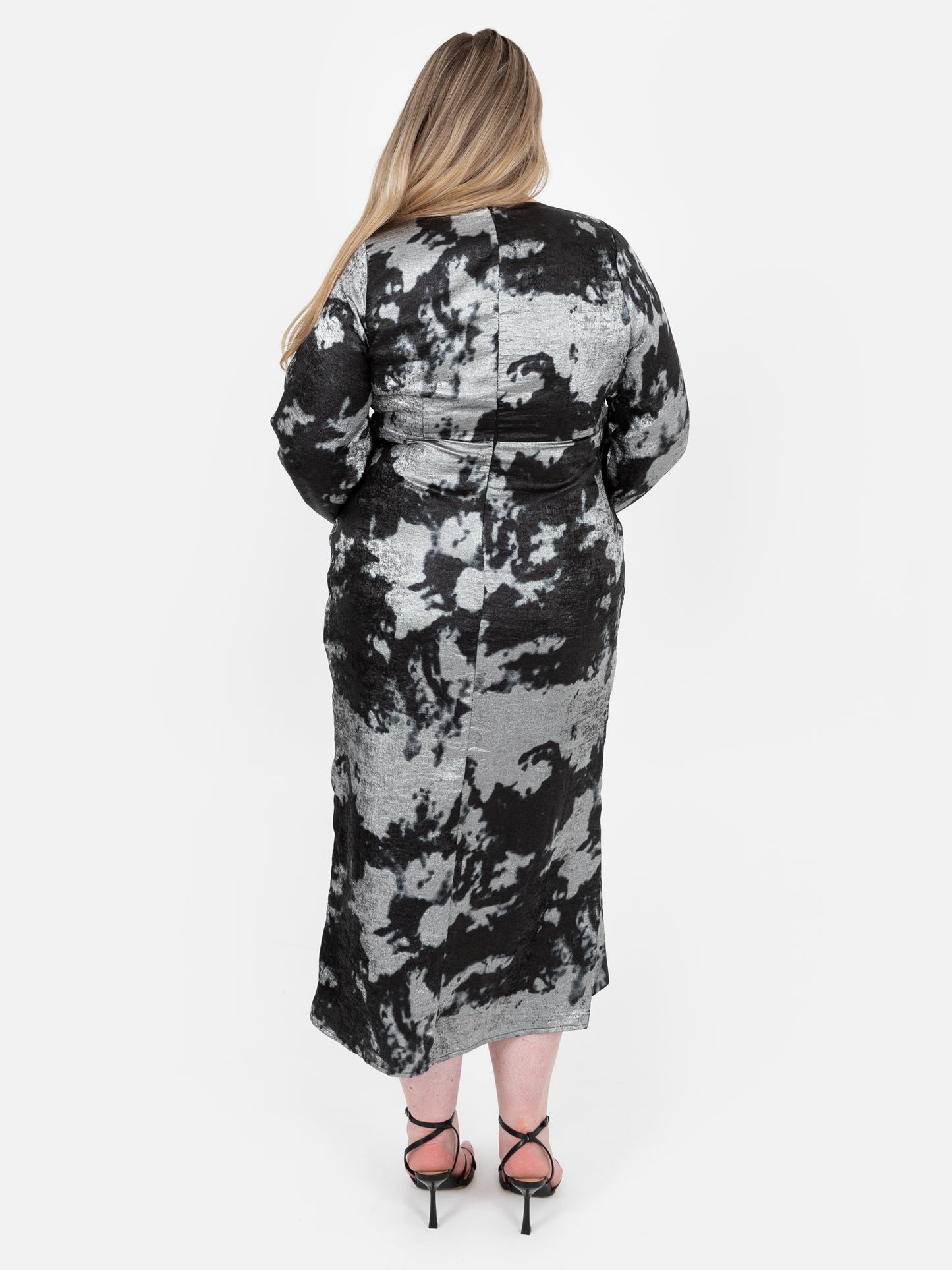 Lovedrobe Black and Silver Maxi Sleeve Faux Wrap Gathered Midaxi Dress