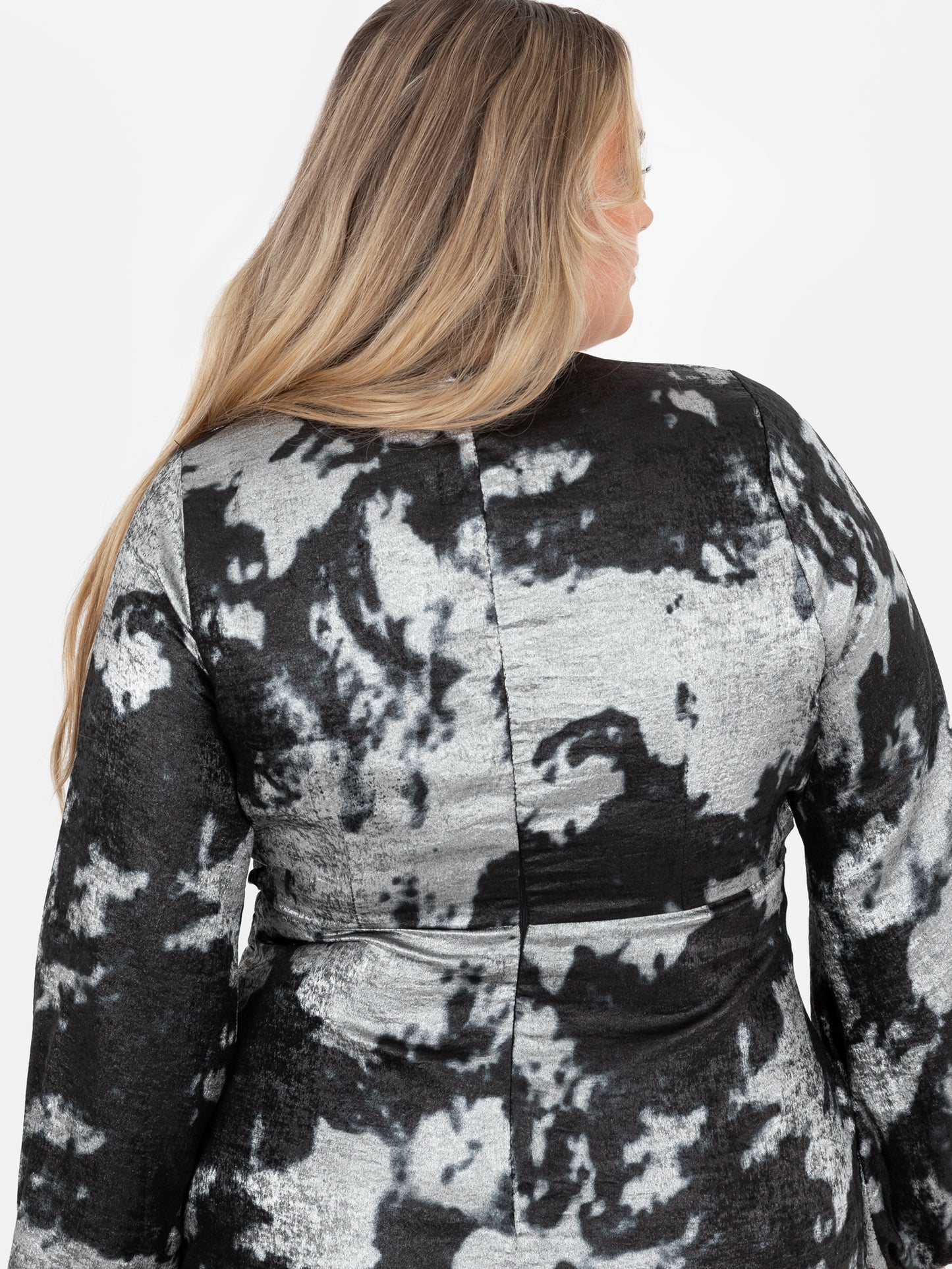 Lovedrobe Black and Silver Maxi Sleeve Faux Wrap Gathered Midaxi Dress