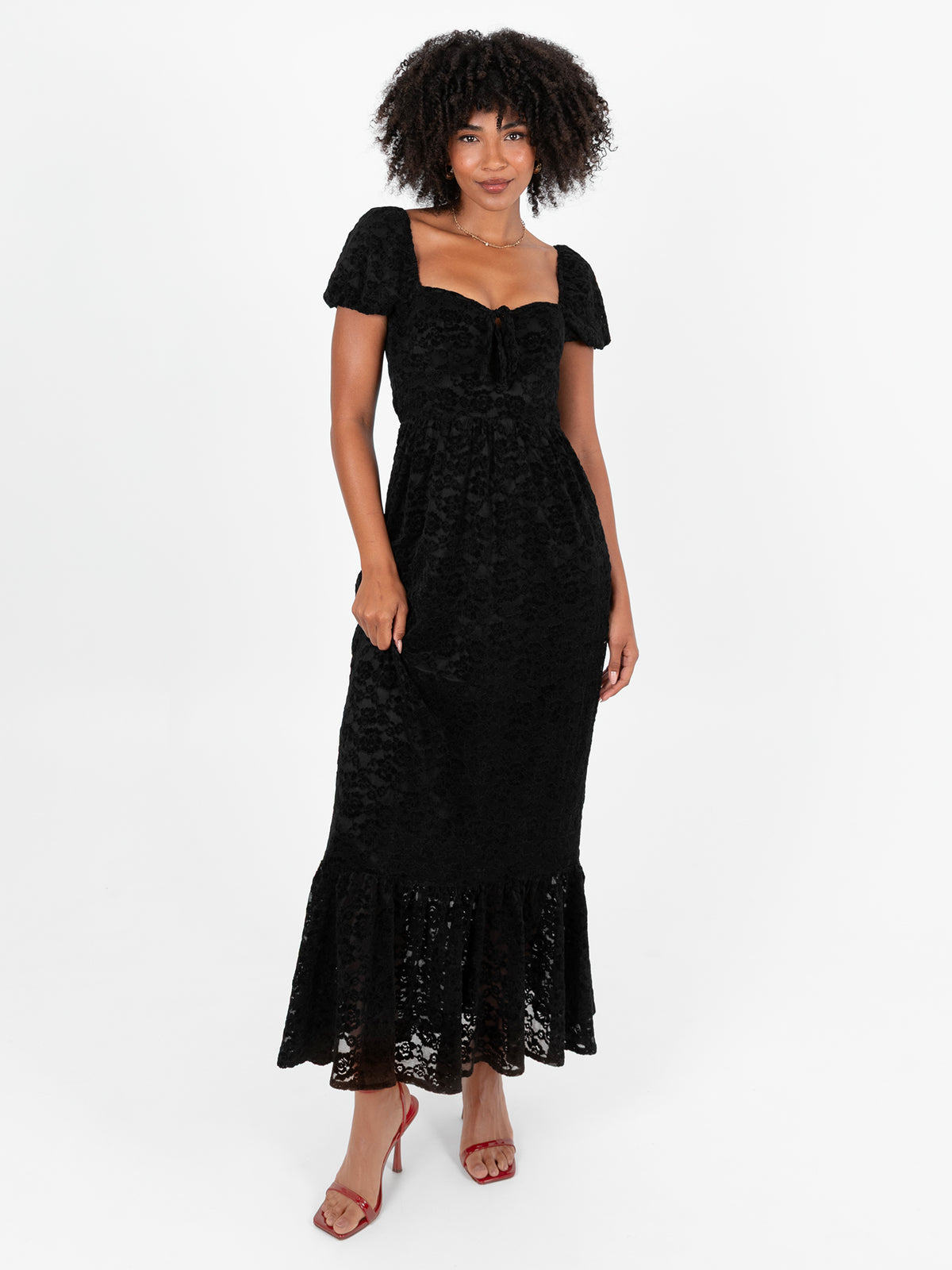 Lovedrobe Floral Velvet & Lace Midaxi Dress