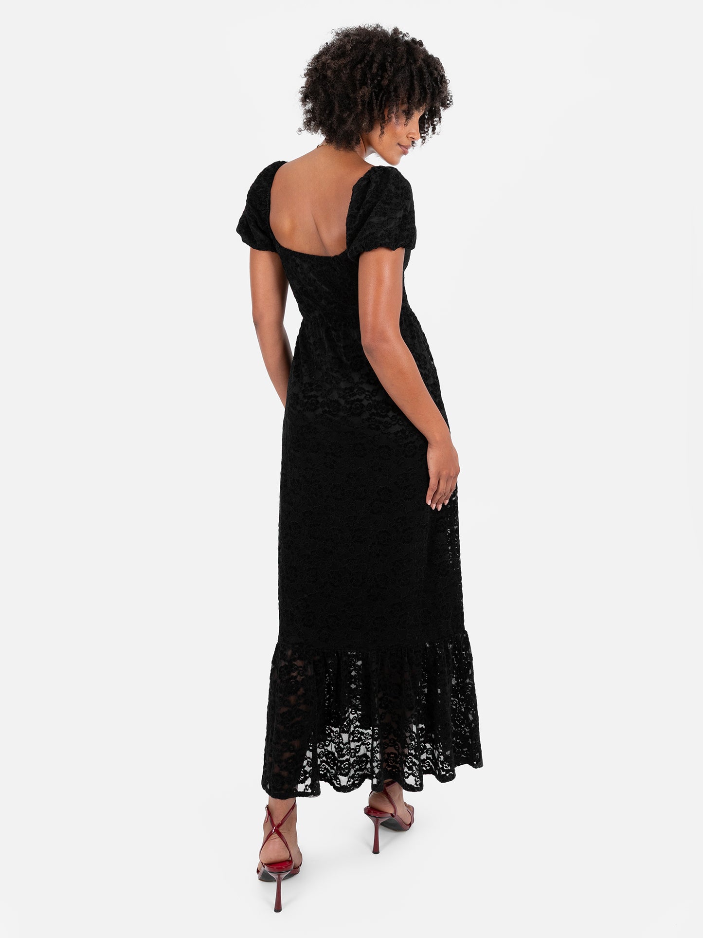 Lovedrobe Black Floral Velvet & Lace Midaxi Dress