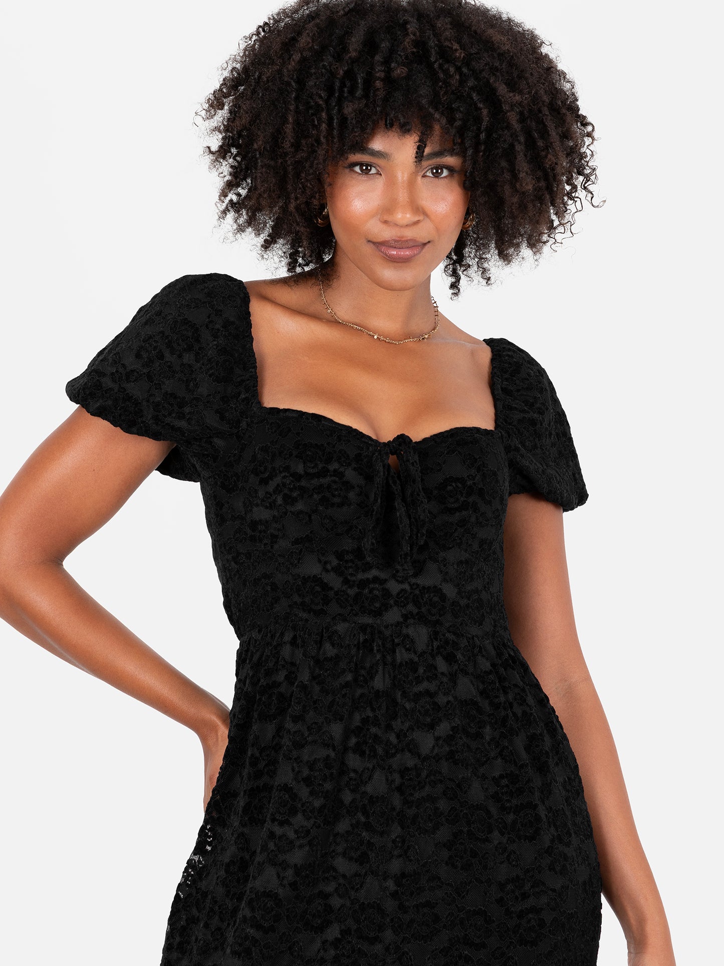 Lovedrobe Black Floral Velvet & Lace Midaxi Dress
