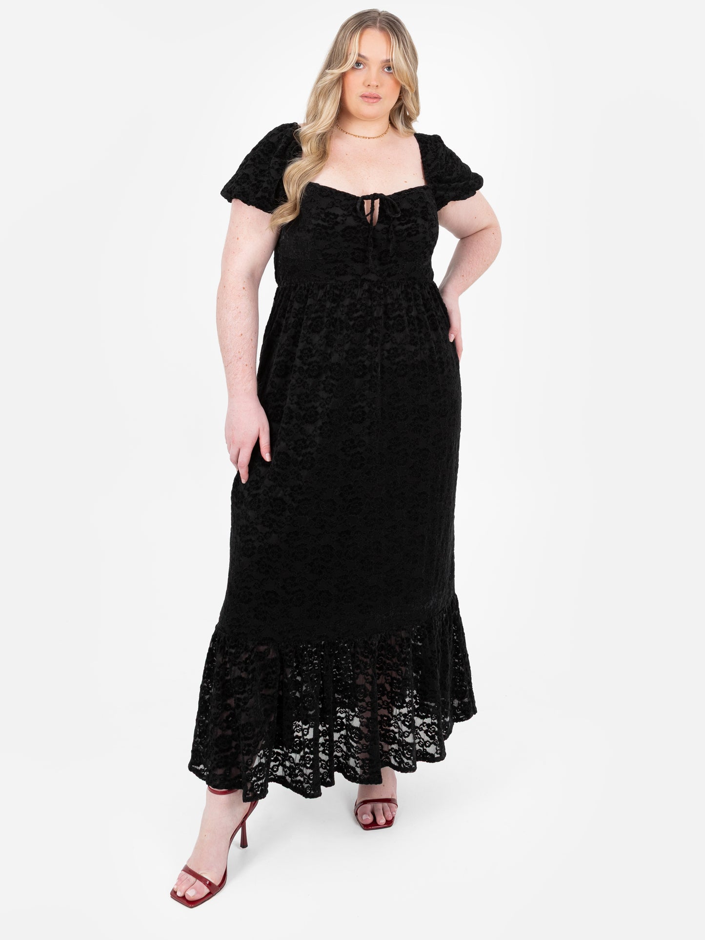 Lovedrobe Black Floral Velvet & Lace Midaxi Dress