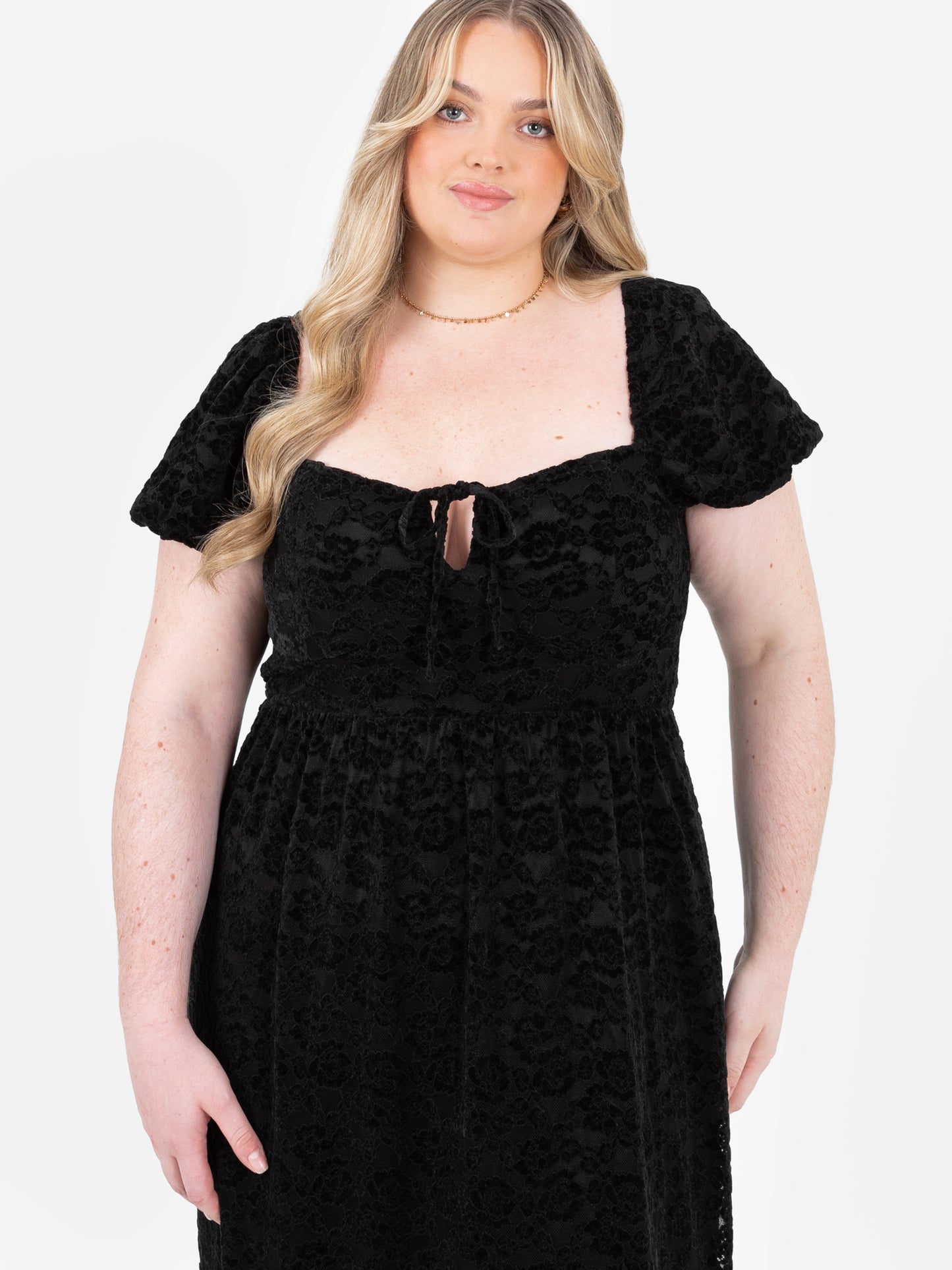 Lovedrobe Black Floral Velvet & Lace Midaxi Dress