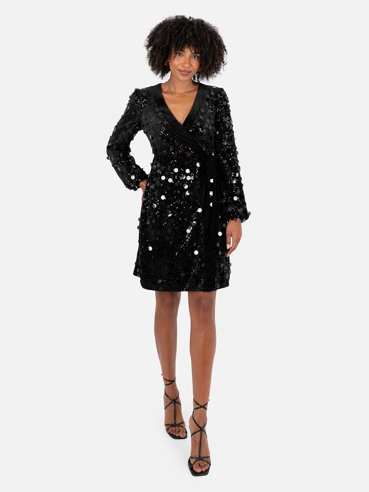 Lovedrobe Sequin & Velvet Trim Mini Wrap Dress