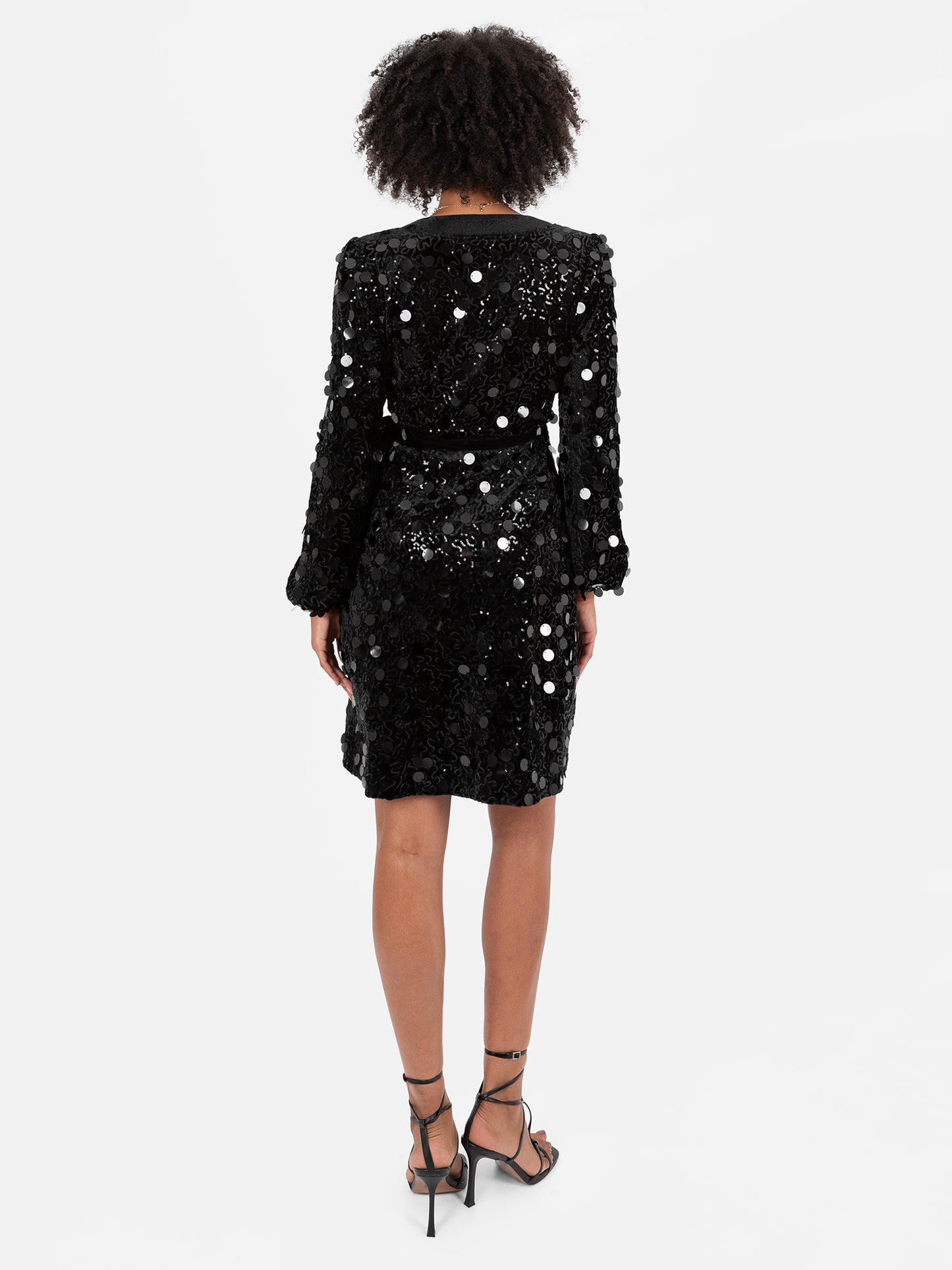 Lovedrobe Black Sequin & Velvet Trim Mini Wrap Dress