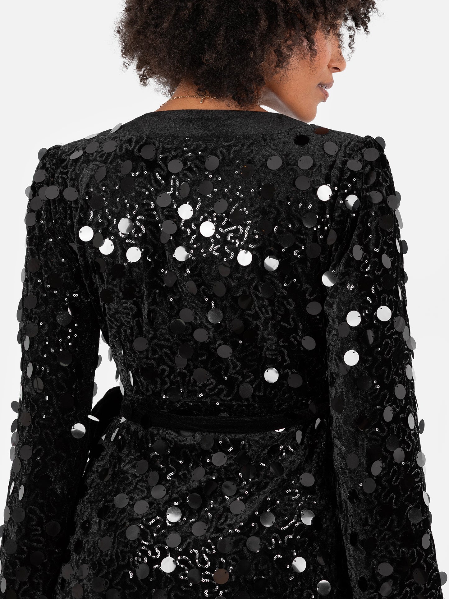 Lovedrobe Black Sequin & Velvet Trim Mini Wrap Dress