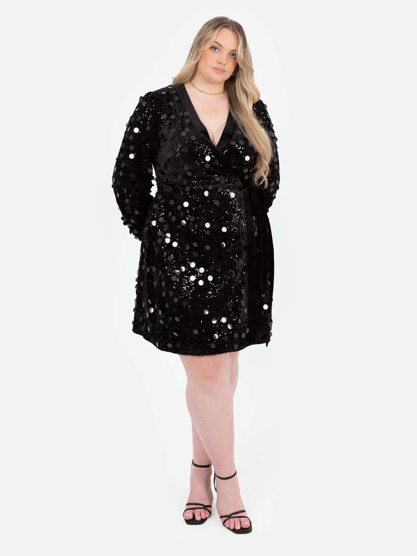 Lovedrobe Black Sequin & Velvet Trim Mini Wrap Dress