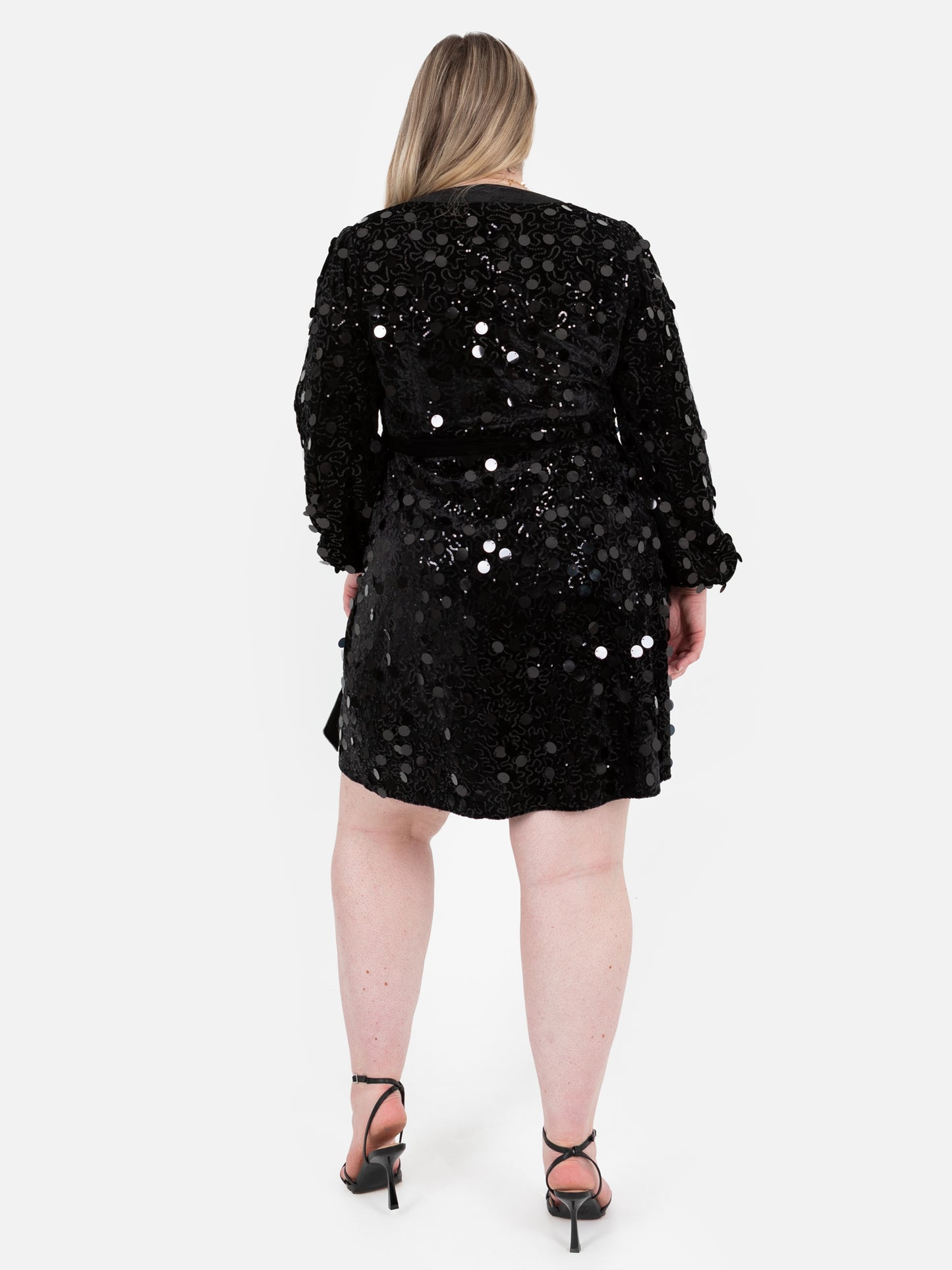 Lovedrobe Black Sequin & Velvet Trim Mini Wrap Dress