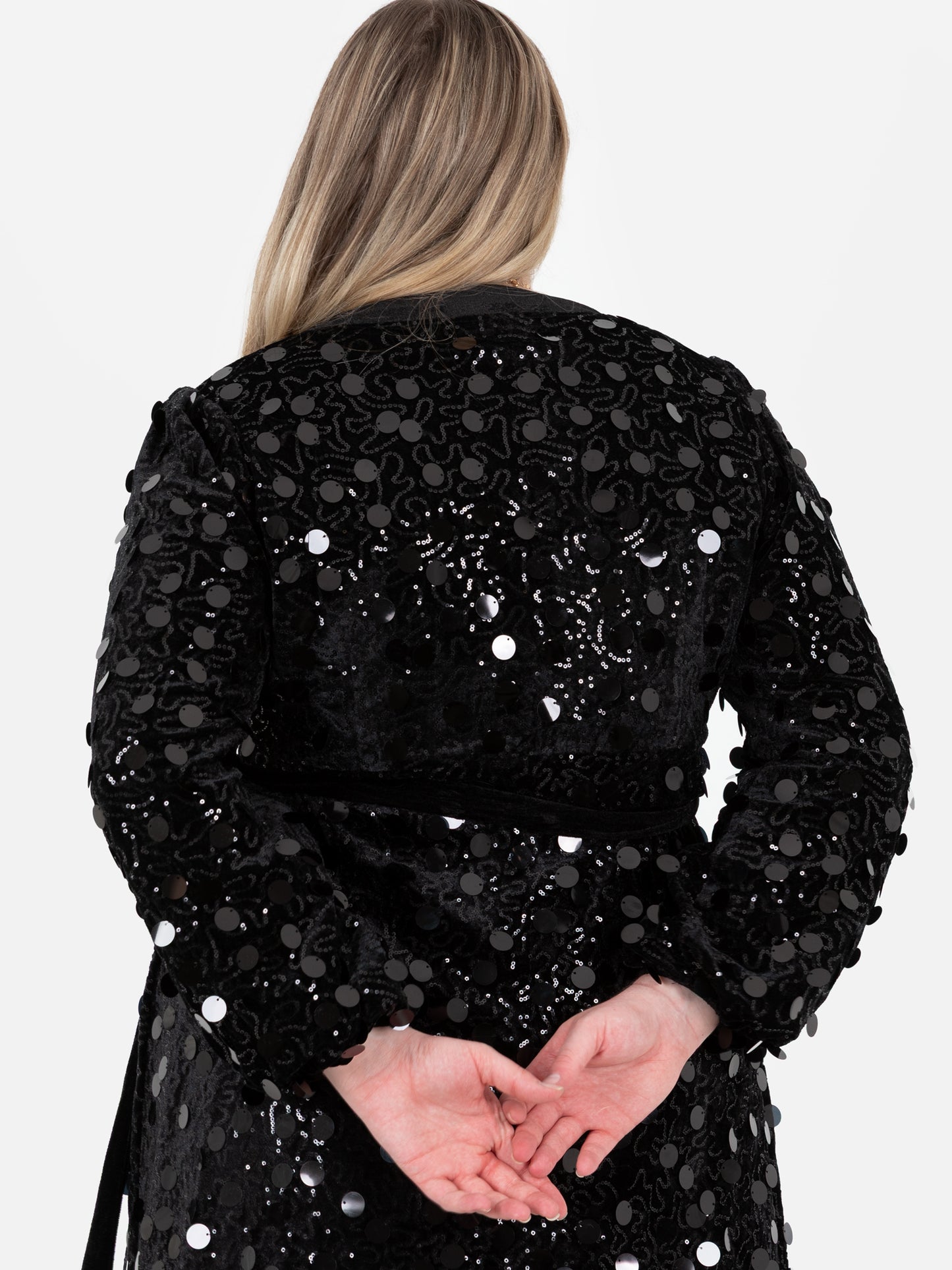 Lovedrobe Black Sequin & Velvet Trim Mini Wrap Dress