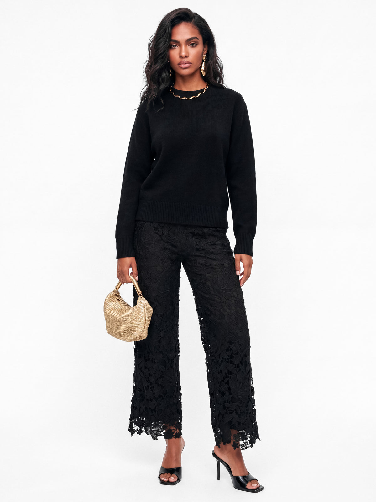 Lovedrobe Black Floral Lace Scalloped Hem Trousers