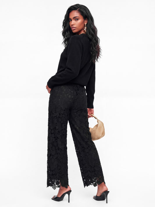 Lovedrobe Black Floral Lace Scalloped Hem Trousers
