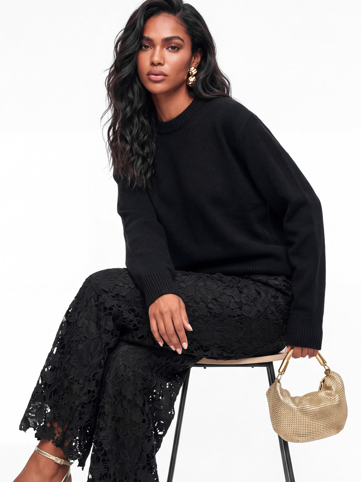 Lovedrobe Black Floral Lace Scalloped Hem Trousers
