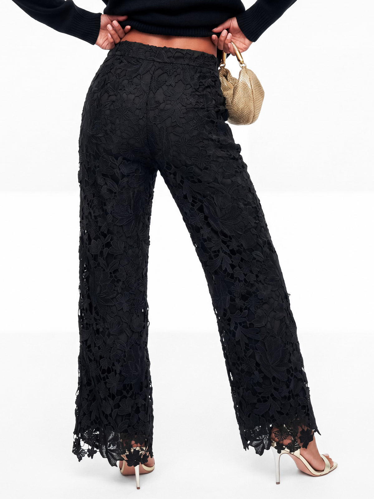 Lovedrobe Black Floral Lace Scalloped Hem Trousers