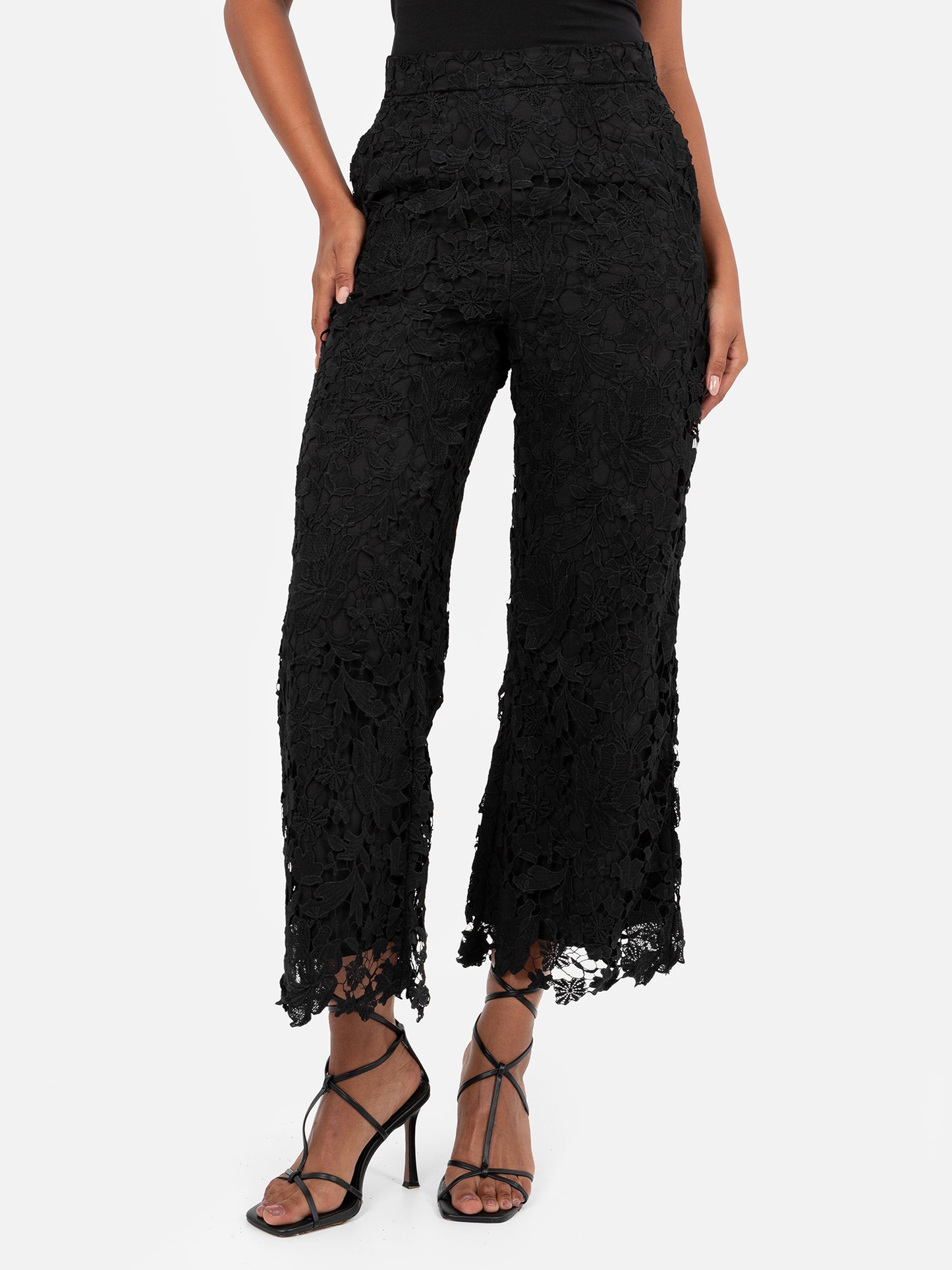Lovedrobe Black Floral Lace Scalloped Hem Trousers