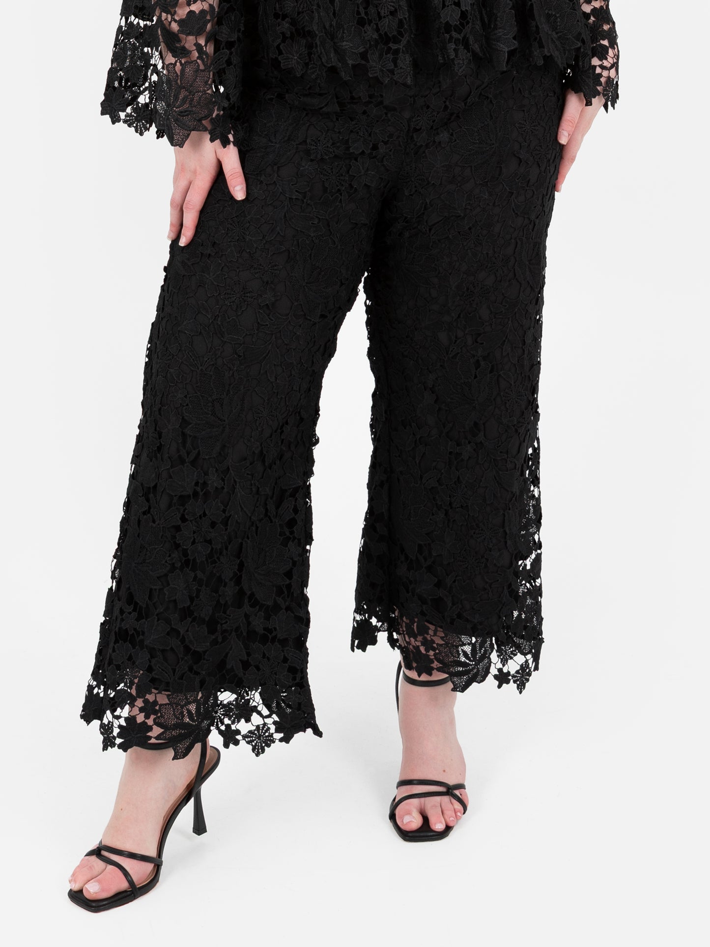 Lovedrobe Black Floral Lace Scalloped Hem Trousers
