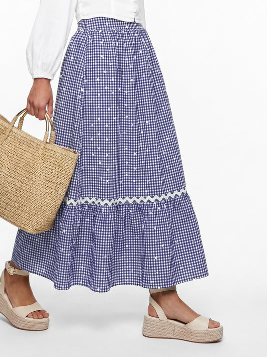 Lovedrobe Blue Gingham & Polka Dot Midi Skirt