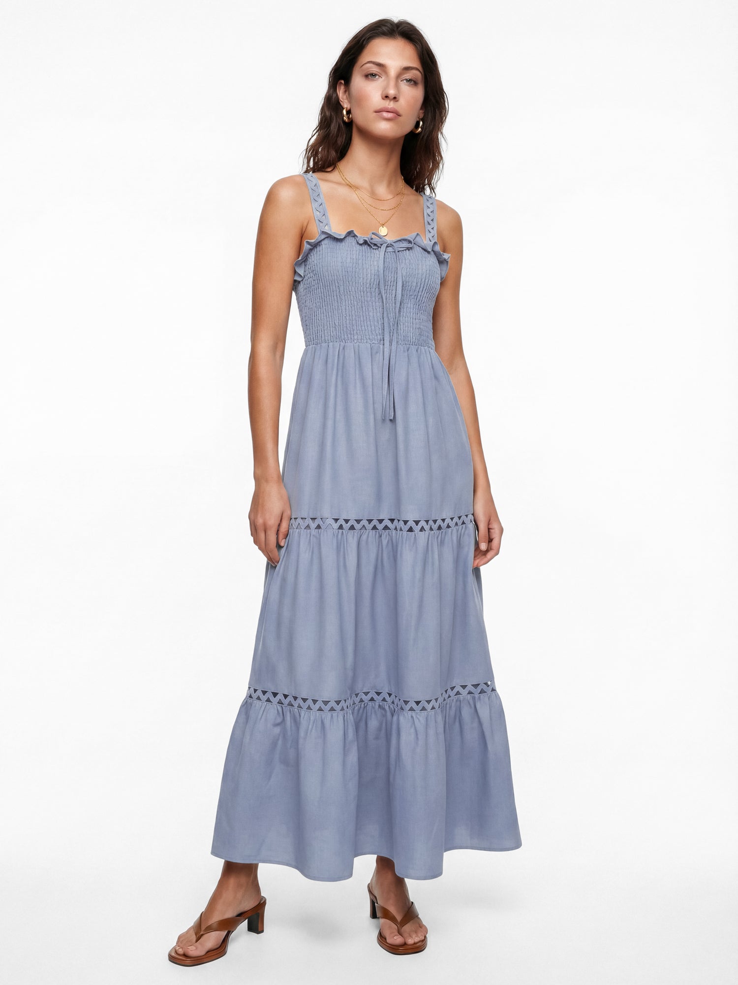 Lovedrobe Dusty Ric Rac Detail Tiered Midaxi Dress