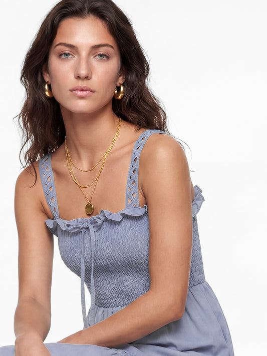 Lovedrobe Dusty Blue Ric Rac Detail Tiered Midaxi Dress