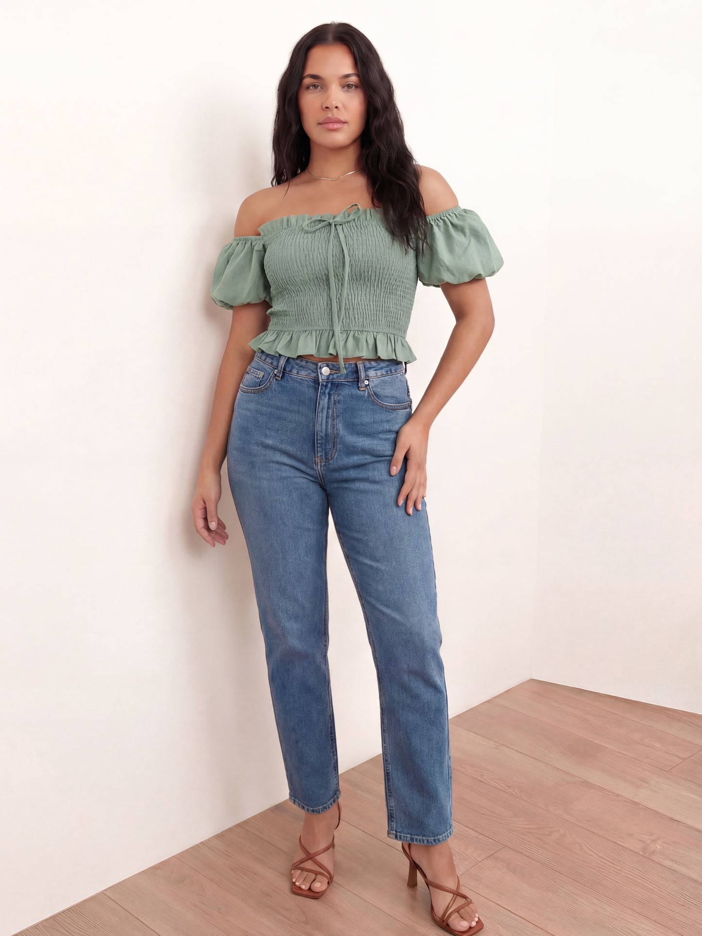 Lovedrobe Sea Green Short Sleeve Shirred Top Co-Ord